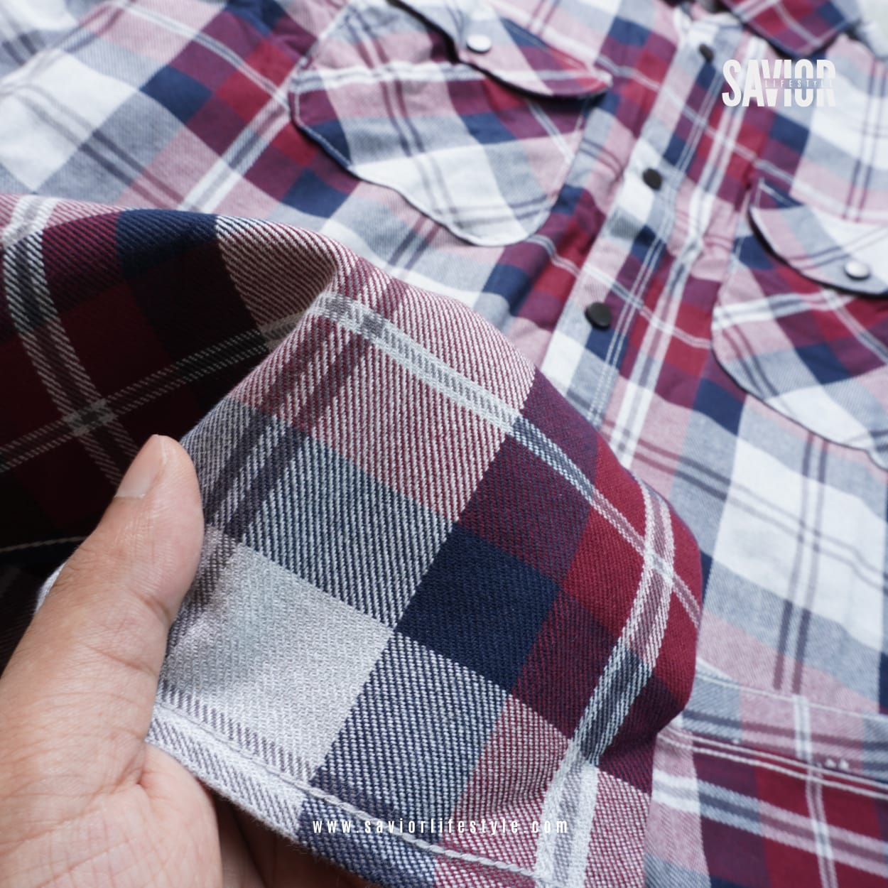 Red-Navy-White Double Pocket Check Shirt_img_2