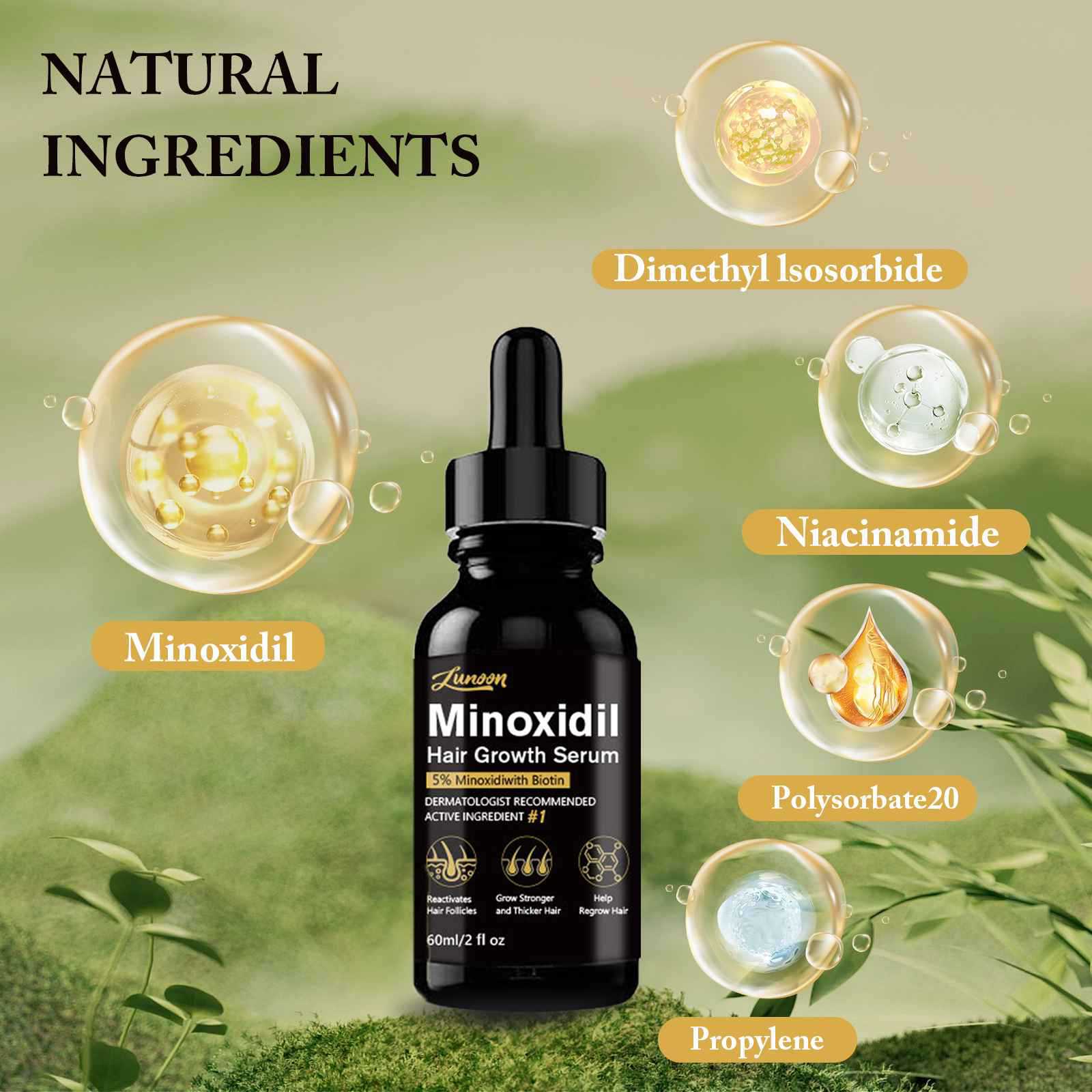 LUNOON Minoxidil 5% for Men Hair, Minoxidil Hair Growth Serum_img_2