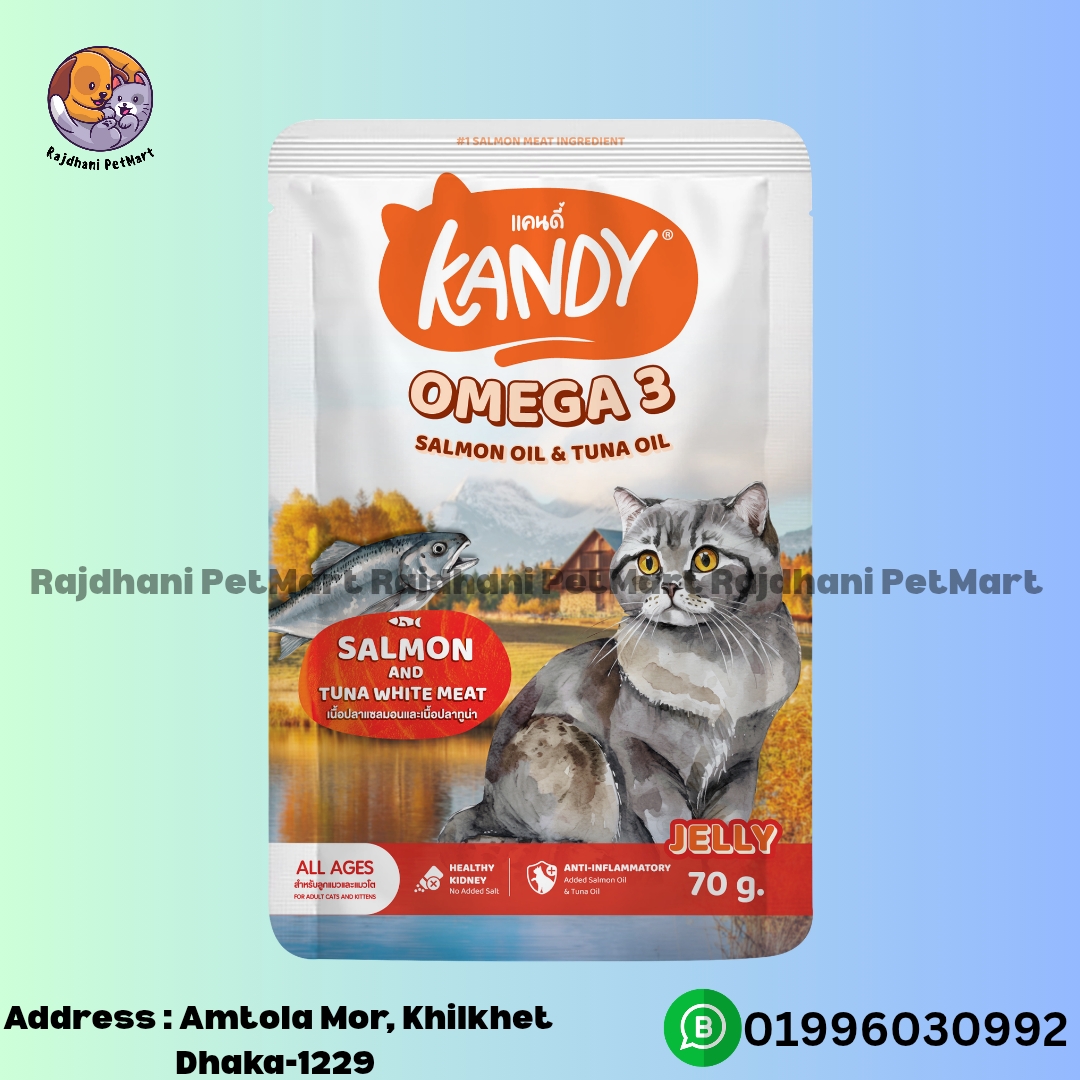 Kandy OMEGA 3 Pouch with Salmon & Tuna White Meat in Jelly 70g