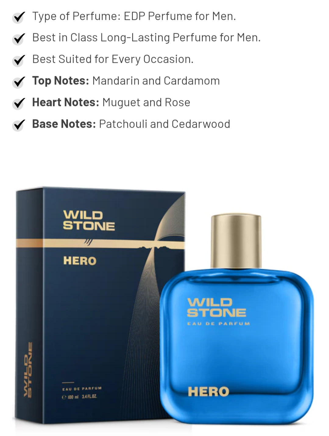 Wild Stone Hero Perfume for Men  Eau De Parfum 100ml Luxury Long-Lasting Fragrance Premium Perfume Aromatic & Marine Notes_img_0
