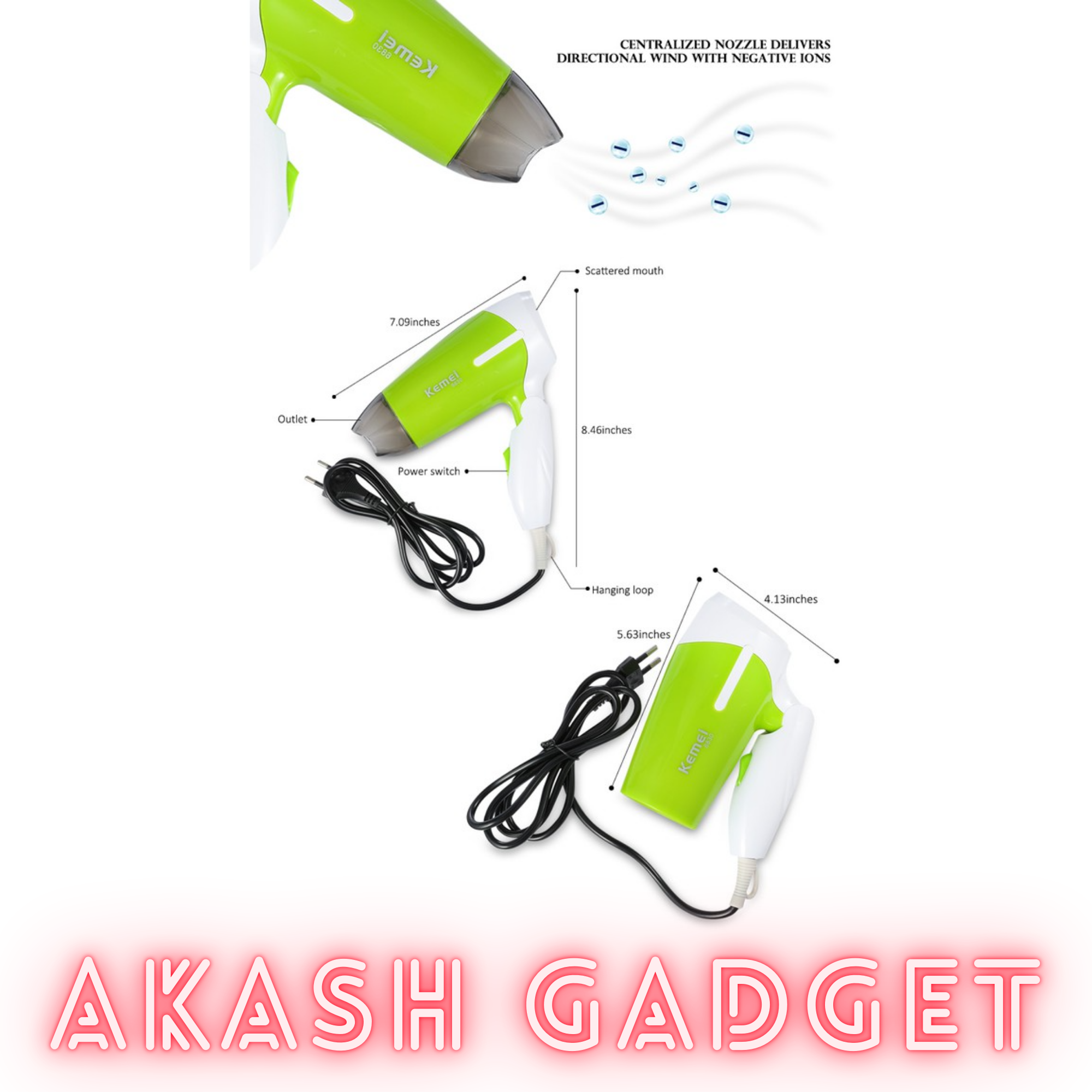 Kemey KM-6833 Hot And Normal Air Foldable Hair Dryer | 1600W Powerful Motor_img_3