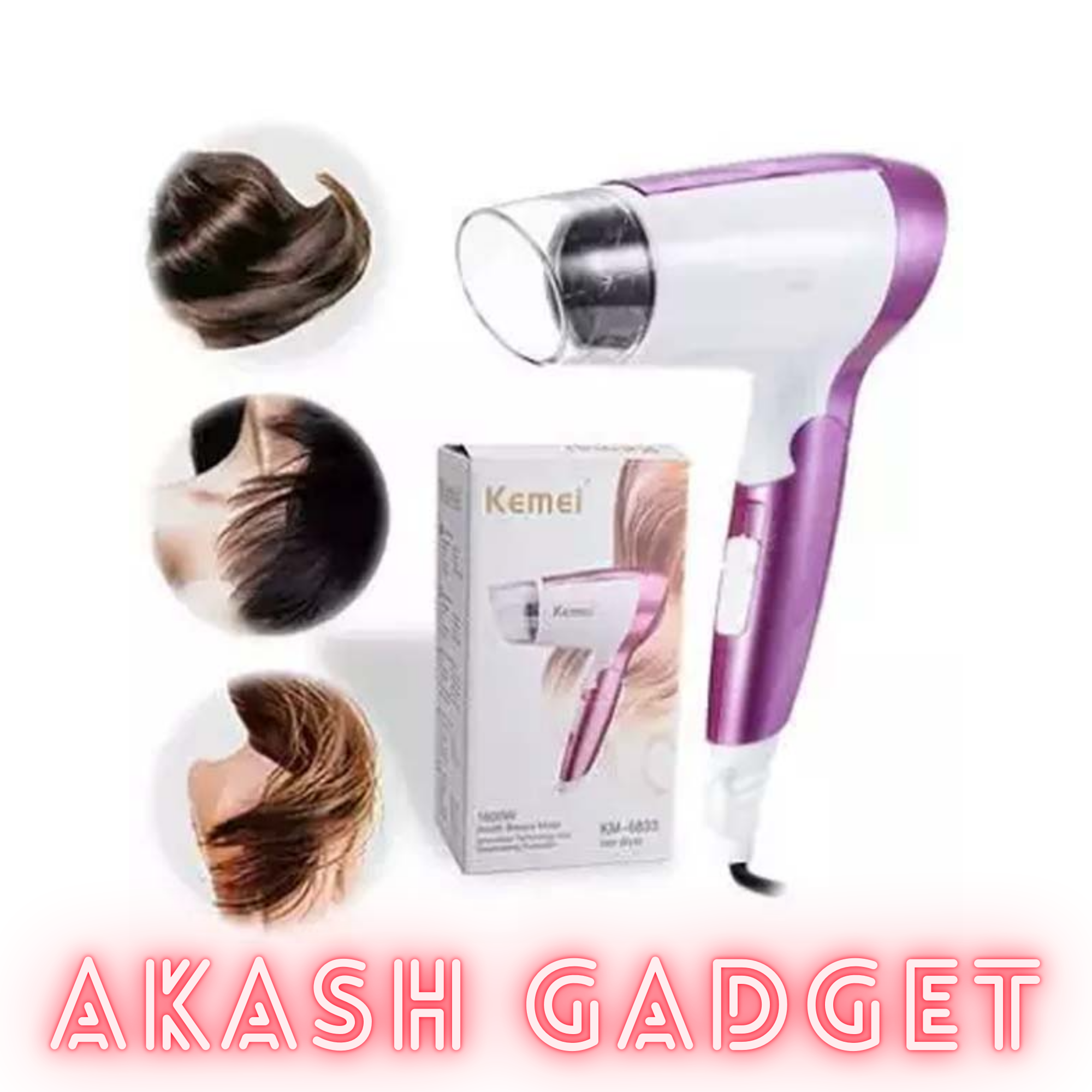 Kemey KM-6833 Hot And Normal Air Foldable Hair Dryer | 1600W Powerful Motor_img_9