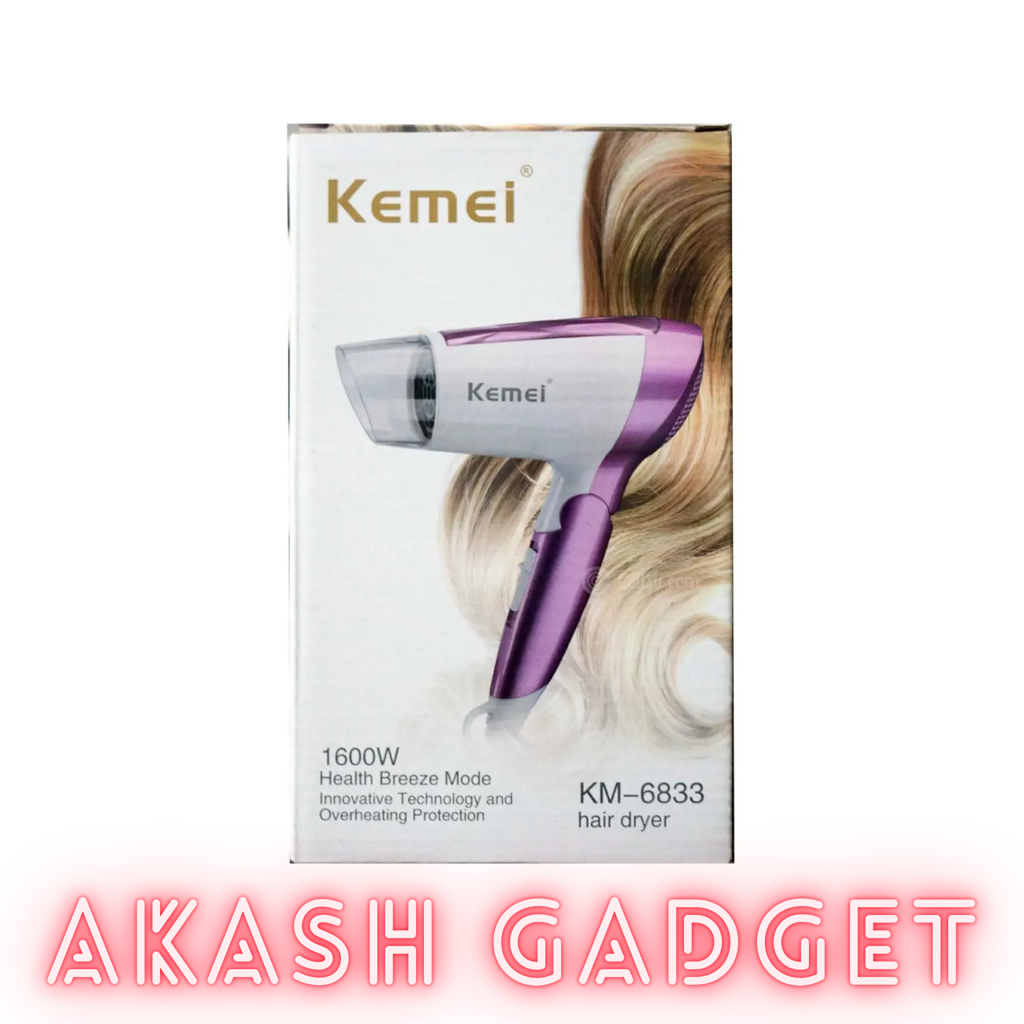 Kemey KM-6833 Hot And Normal Air Foldable Hair Dryer | 1600W Powerful Motor_img_10