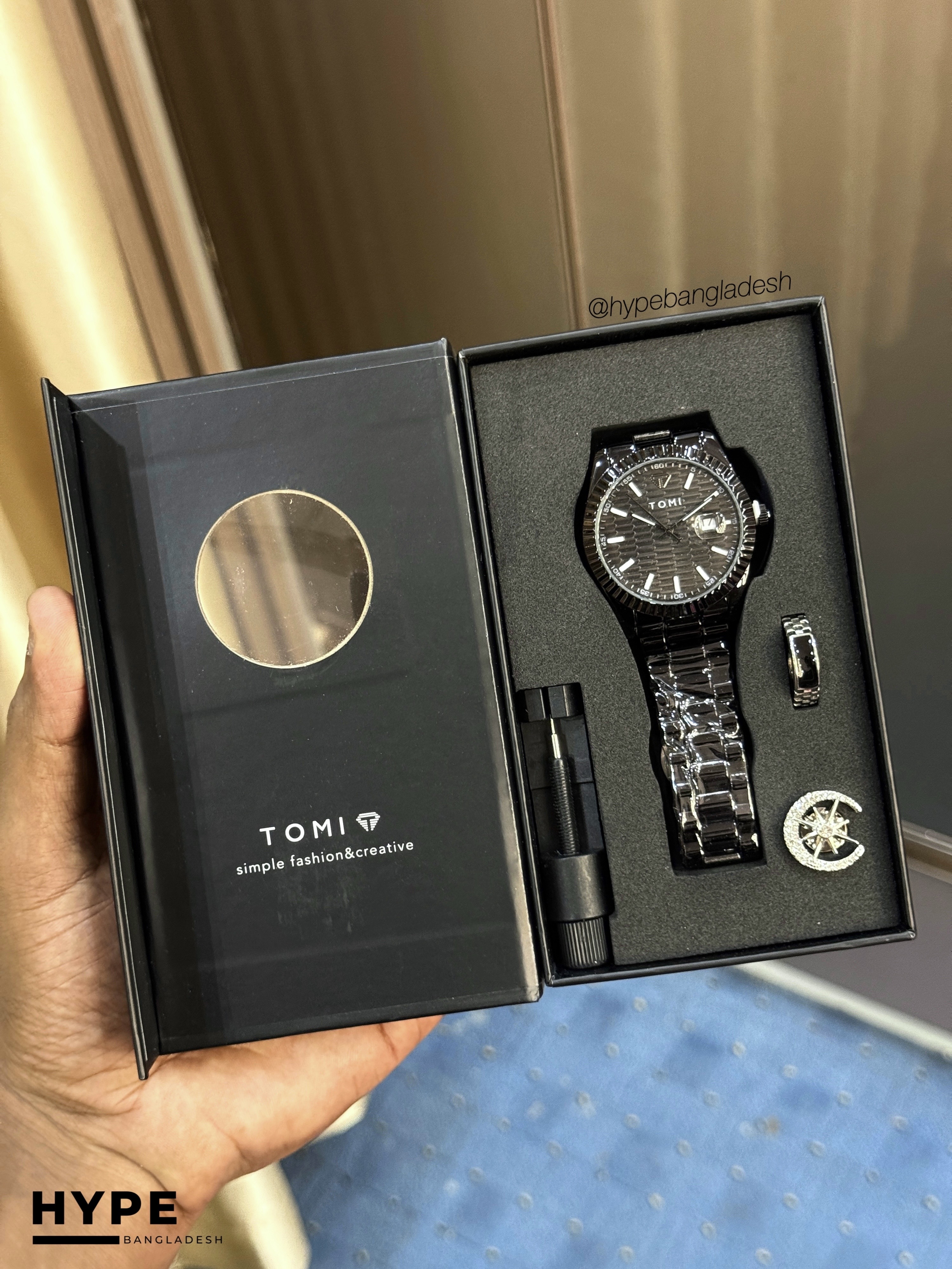 TOMI T-304 Men's Luxury Stainless Steel Watch Gift Box Set (Black)_img_0