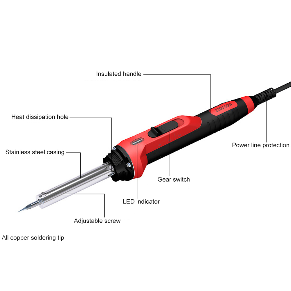 60 W Temperature Controlled Electric Soldering Iron – Red Handle, LED Indicator & Heat‑Resistant Grip_img_4