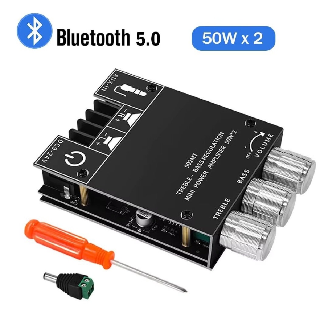 ZK‑502MT Bluetooth 5.0 High‑Power Stereo Amplifier Board – 2 × 50 W (2.0 Channel) with Dedicated Subwoofer/Bass Boost
