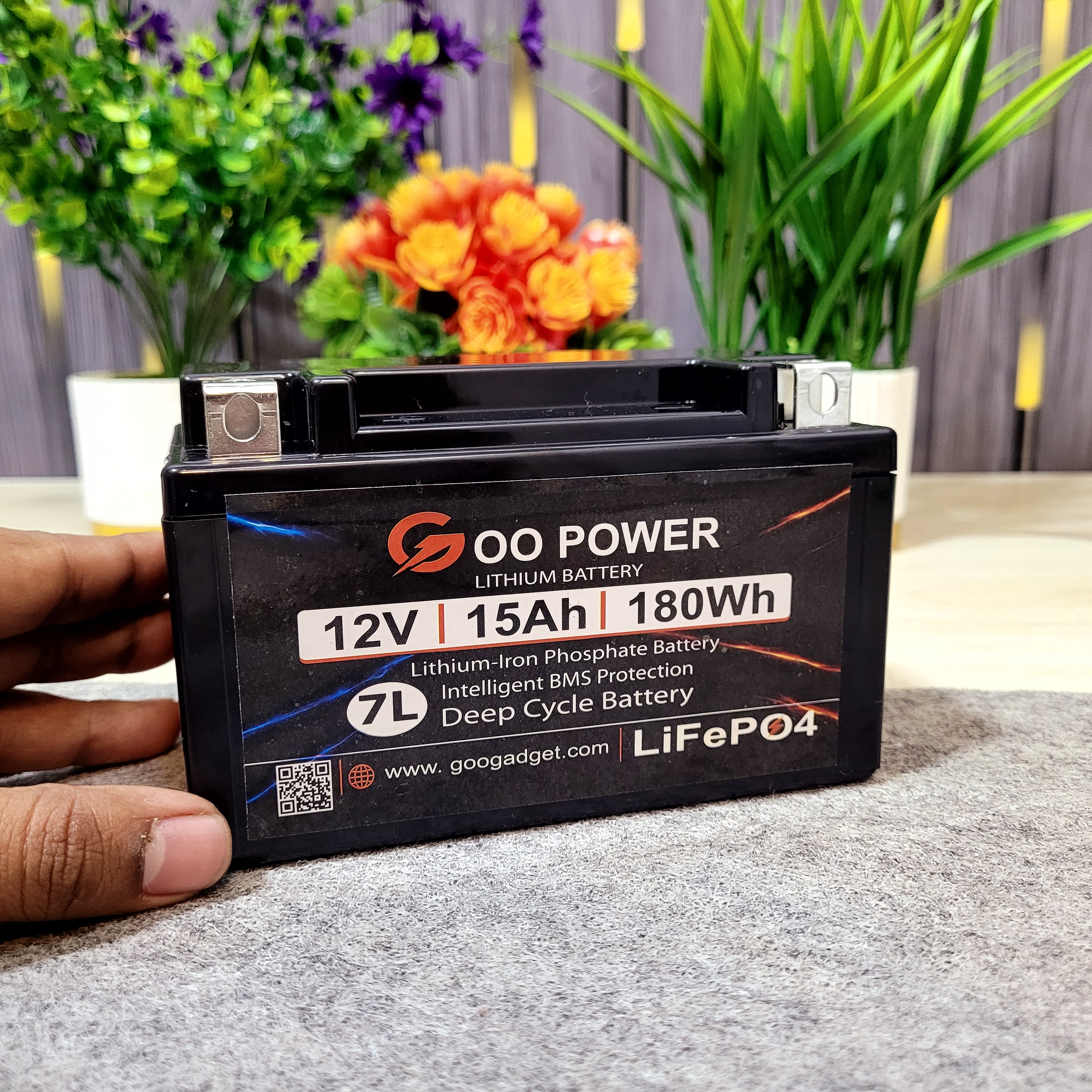 12V 15Ah LiFePO4 Bike Self-Start Battery with 1.2A Active Balancer | 7L Size | High Peak Start 500A