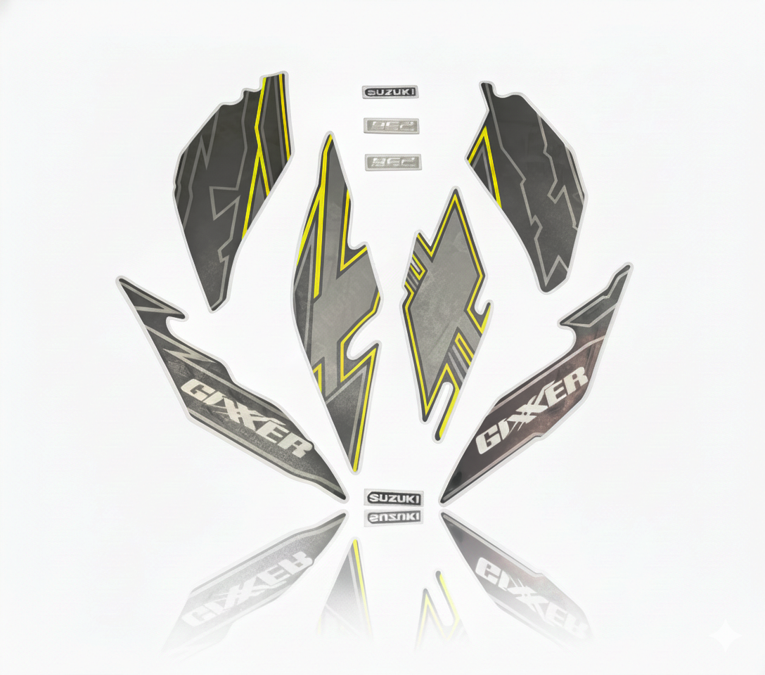 Full Set Sticker for Suzuki Gixxer (New Model, Black & Neon) bike._img_0