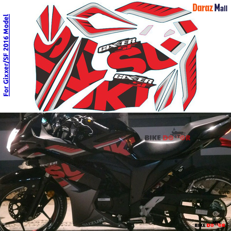 Full Set Sticker for Suzuki Gixxer SF (Old Model, Black & Red) bike._img_1