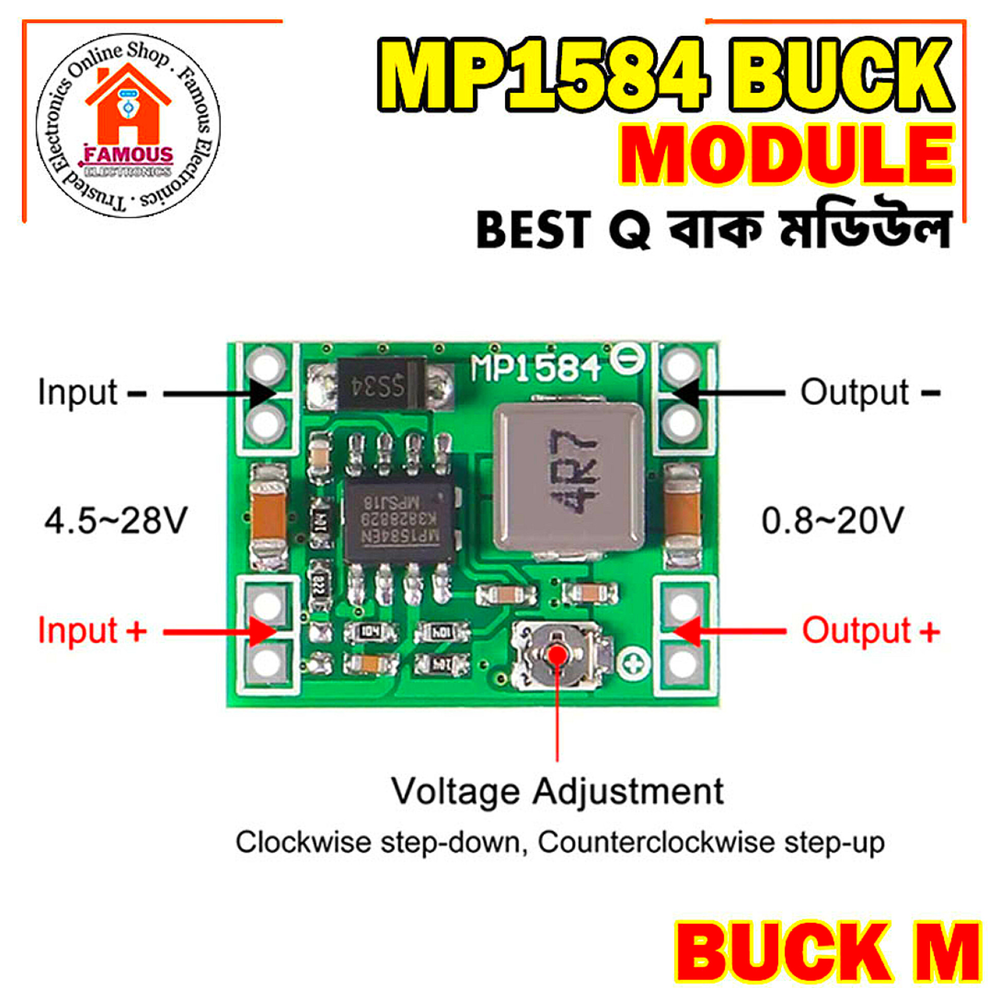DC-DC MP1584 Buck Converter Step Down Adjustable Power Module – 4.5V–28V to 0.8V–20V | 3A Output | Ultra Compact for Arduino & DIY Projects_img_0