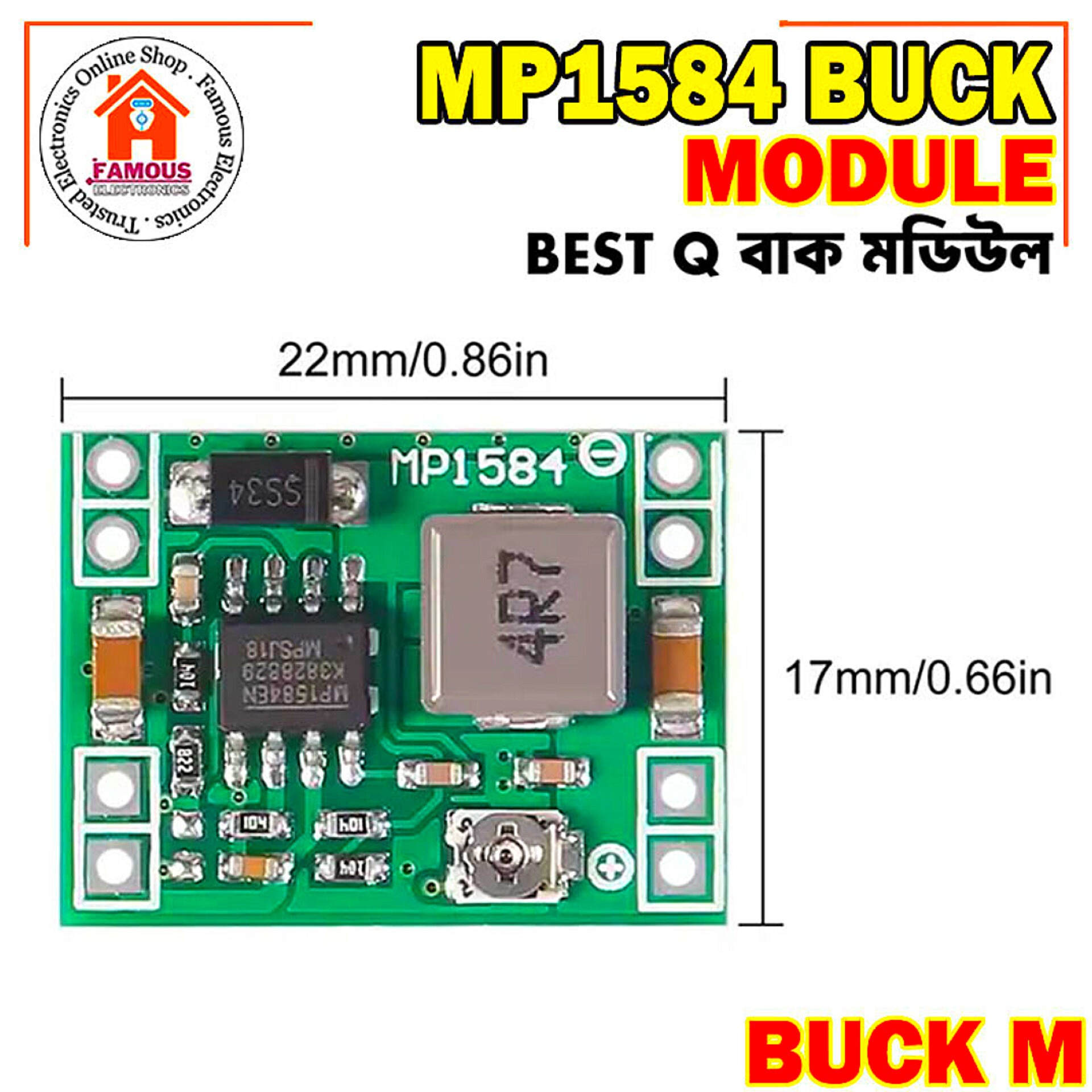 DC-DC MP1584 Buck Converter Step Down Adjustable Power Module – 4.5V–28V to 0.8V–20V | 3A Output | Ultra Compact for Arduino & DIY Projects_img_2