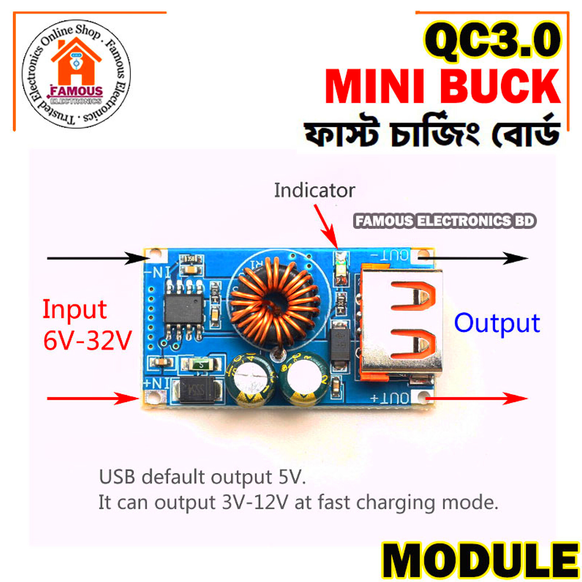 USB QC Mini Step-Down Quick Charge QC2.0 QC3.0 Fast Charging Module_img_3