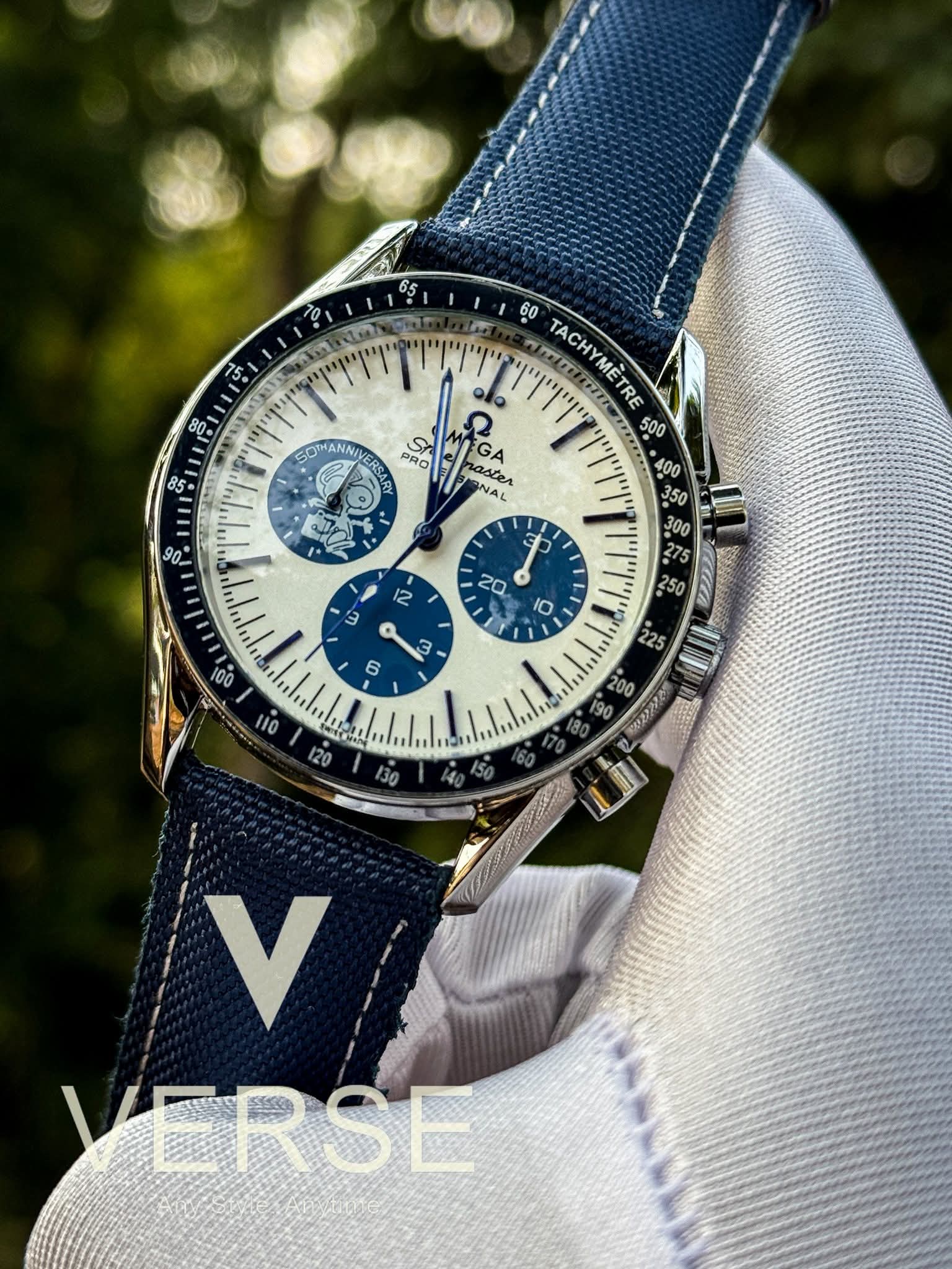 Omega Speedmaster “Silver Snoopy Award” 50th Anniversary | Silver-White Dial Blue Nylon Strap AA