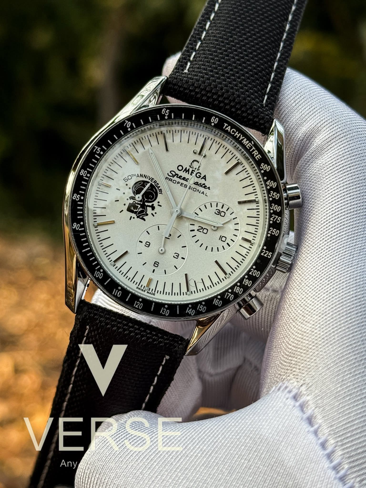 Omega Speedmaster Professional Snoopy 50th Anniversary | Silver-White Dial Black Nylon Strap AA