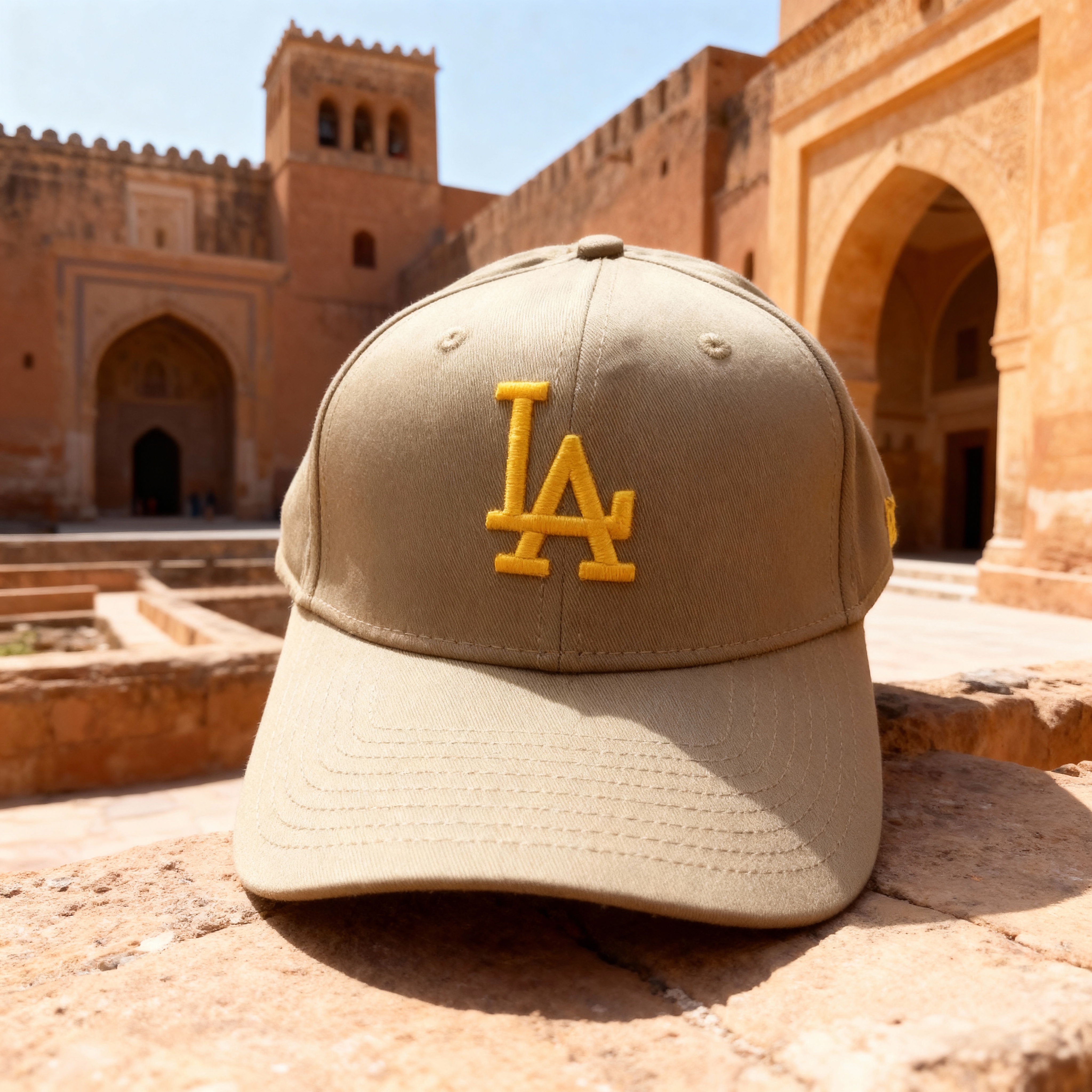 Desert Sand Khaki LA Embroidered Cap with Metal Clip Adjuster // BRANDZ X_img_9