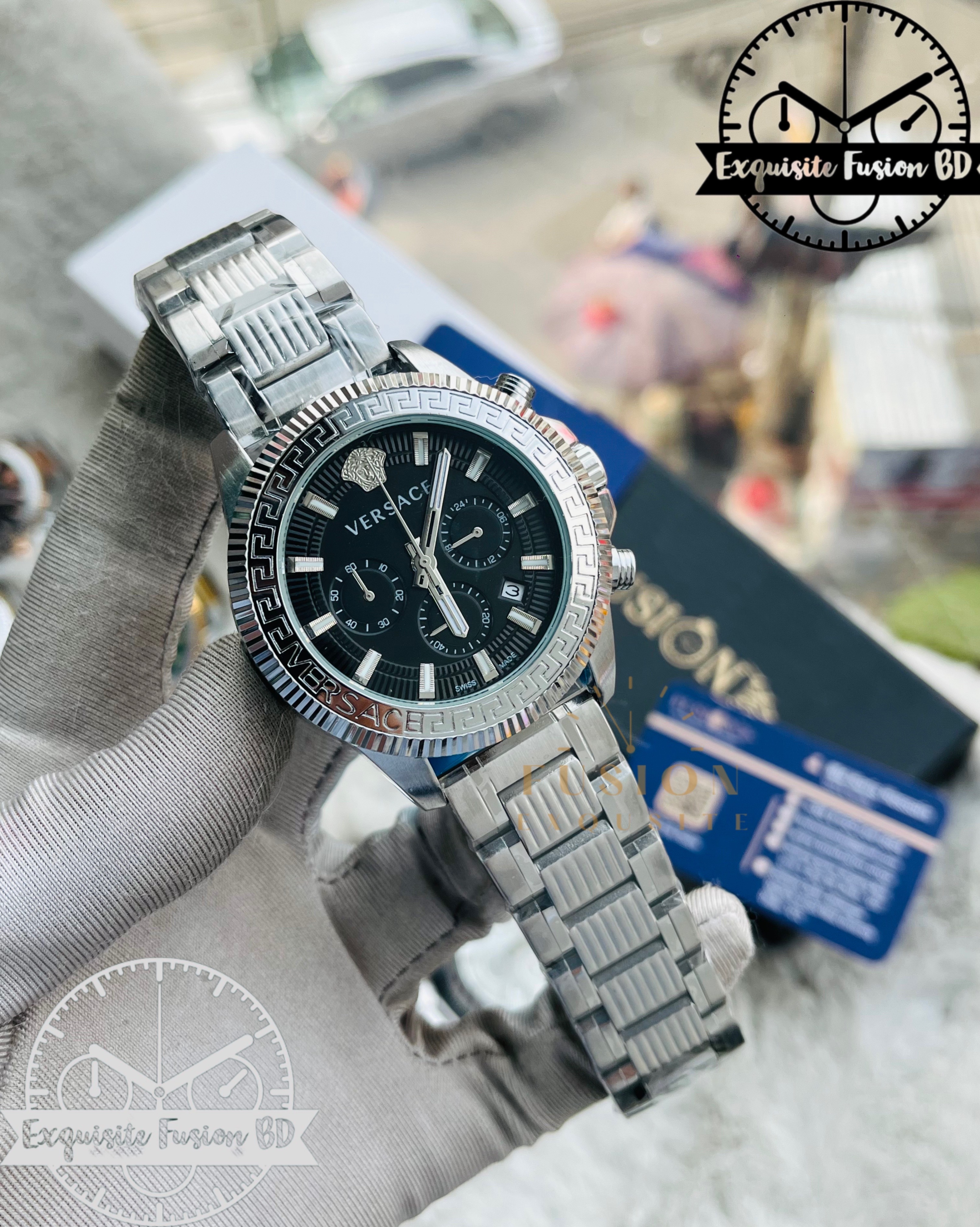 Versace Silver Black Chronograph Watch (AA grade)