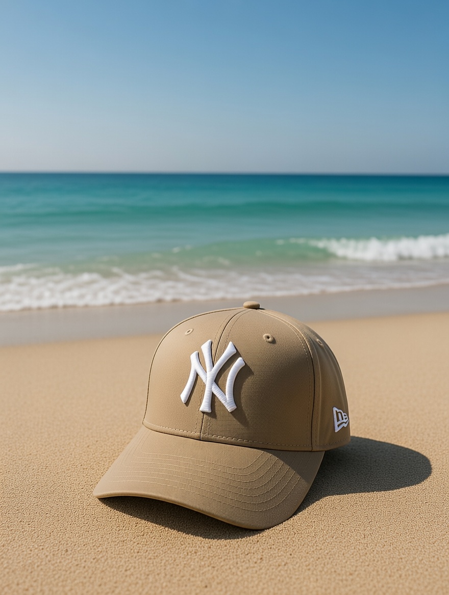 NY Design Adjustable Cap – Sand Kaki Base, White & Light Golden Logo, 100% Cotton