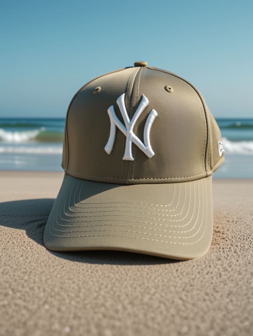 NY Design Adjustable Cap – Sand Kaki Base, White & Light Golden Logo, 100% Cotton_img_1