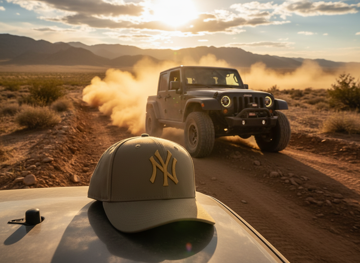 NY Design Adjustable Cap – Sand Kaki Base, White & Light Golden Logo, 100% Cotton_img_2