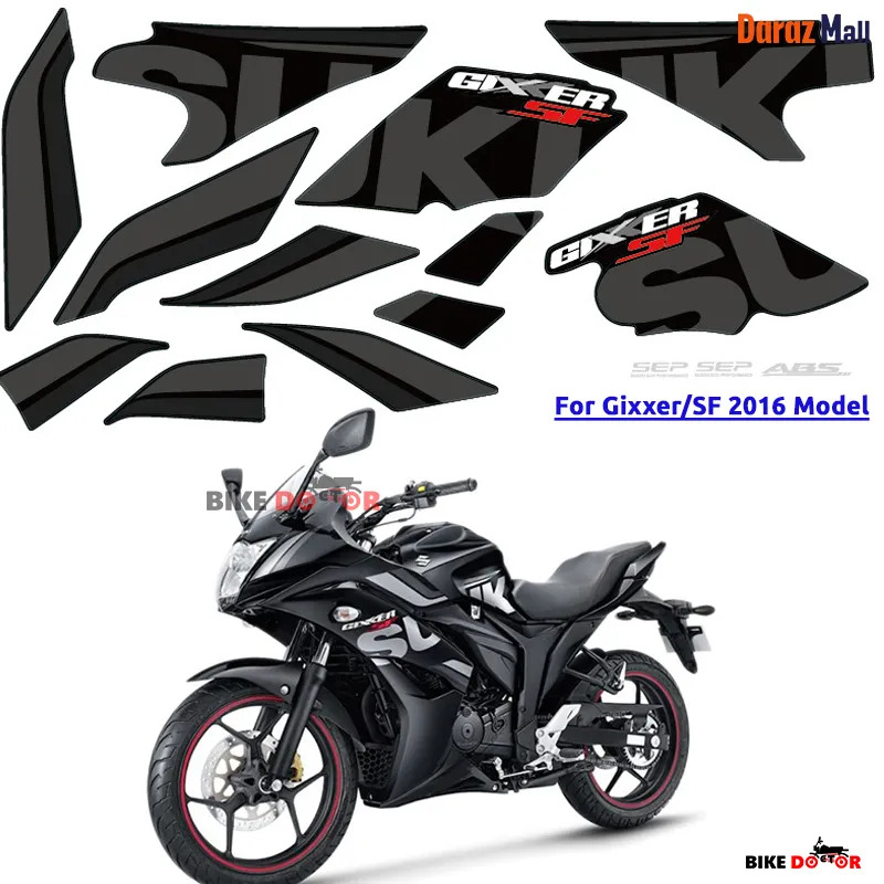 Full Set Sticker for Suzuki Gixxer Monotone SF (Old Model, Black Gray Color) bike._img_1