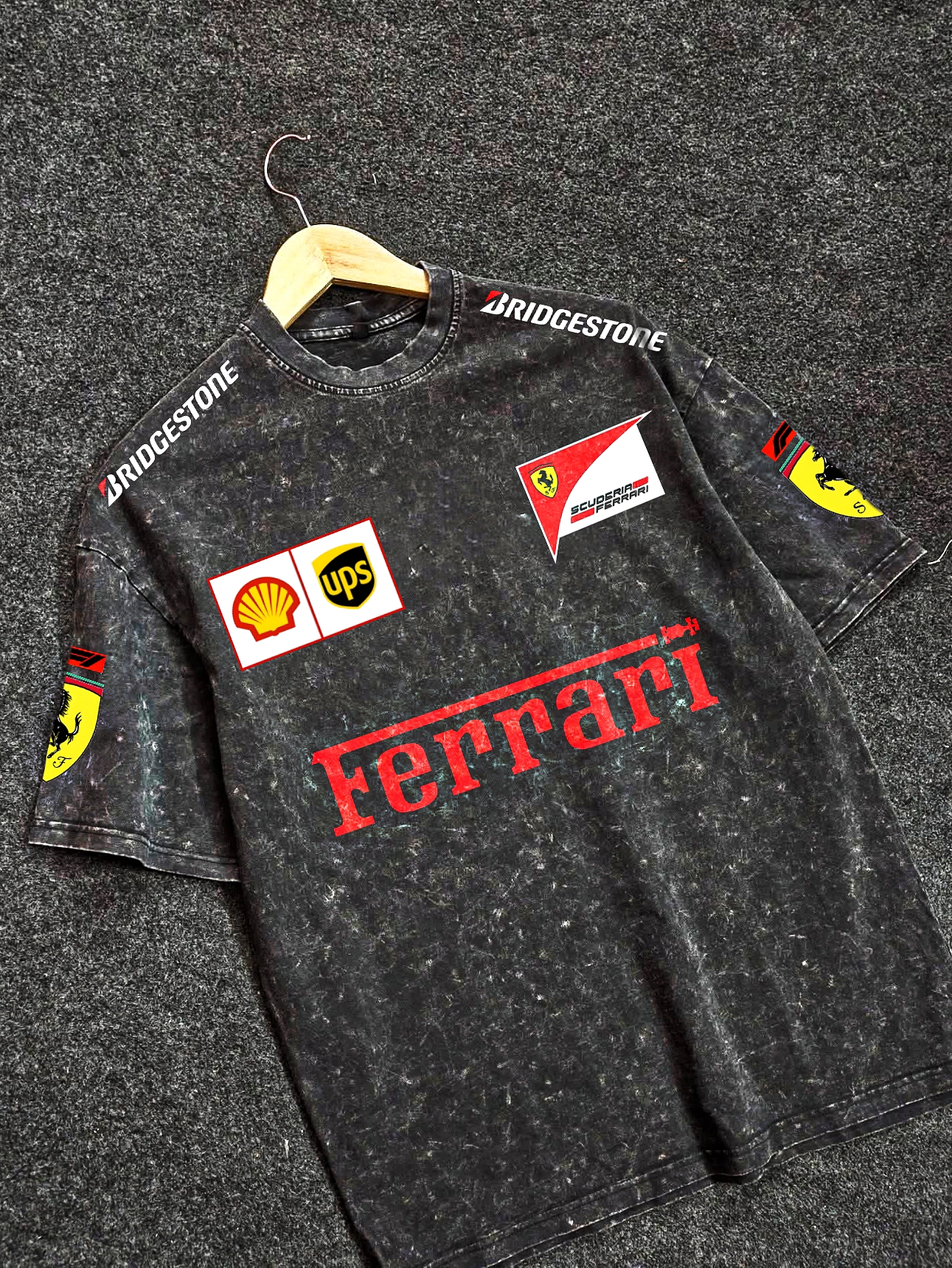 Ferrari F1 Acid Wash Drop Tees