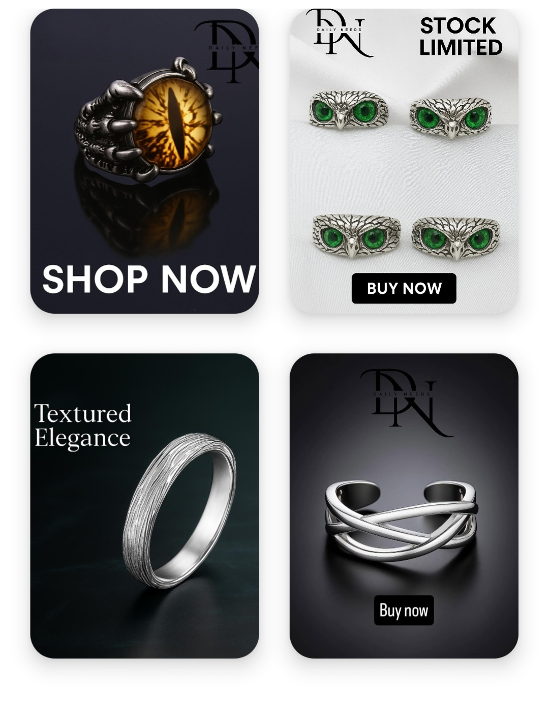 Double Delight Deal – 4-Piece Premium Ring Combo at 399 Taka | Daily Needs