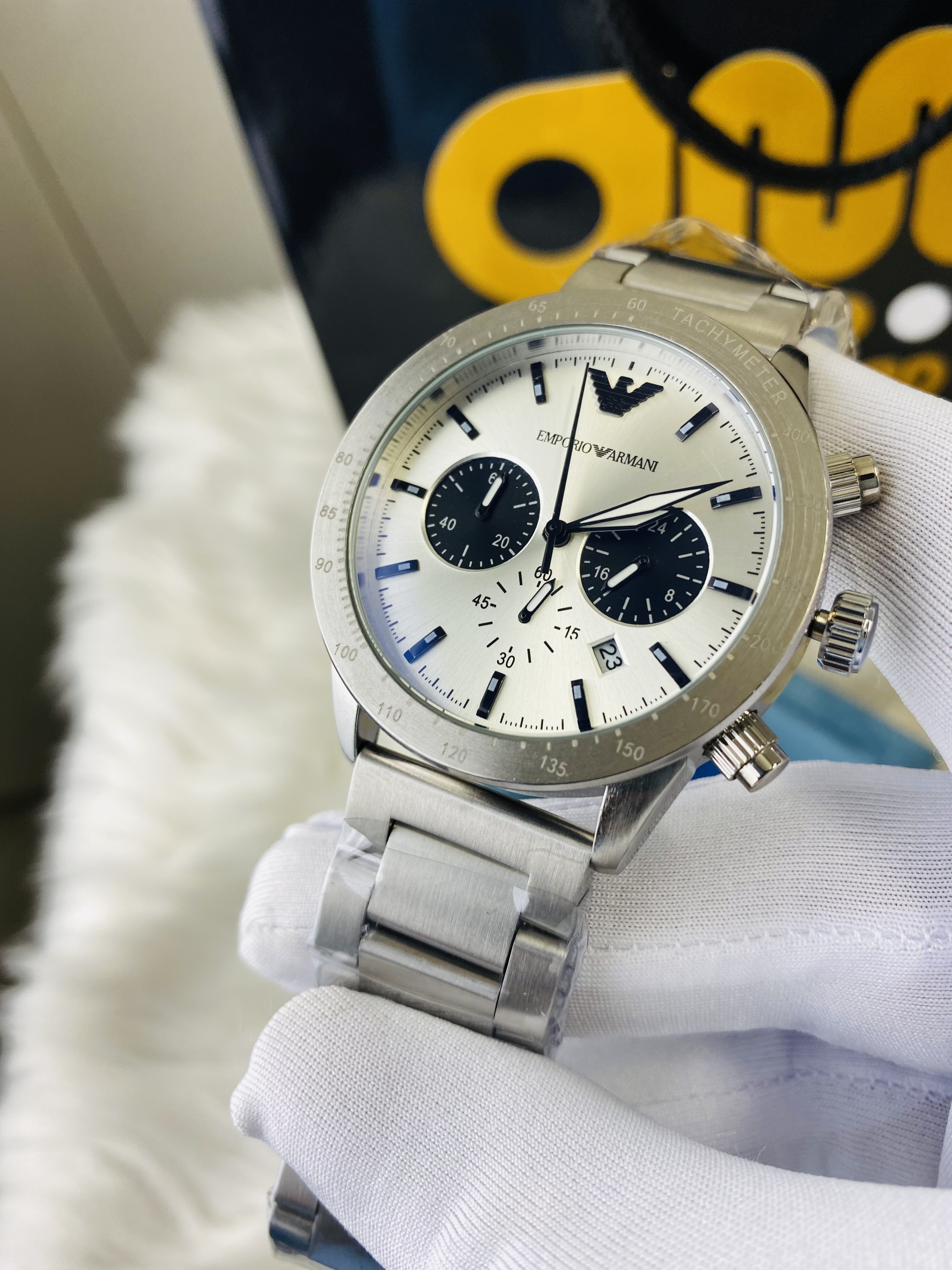 Armani Matte Silver || Active Chronograph || Uper Dial white