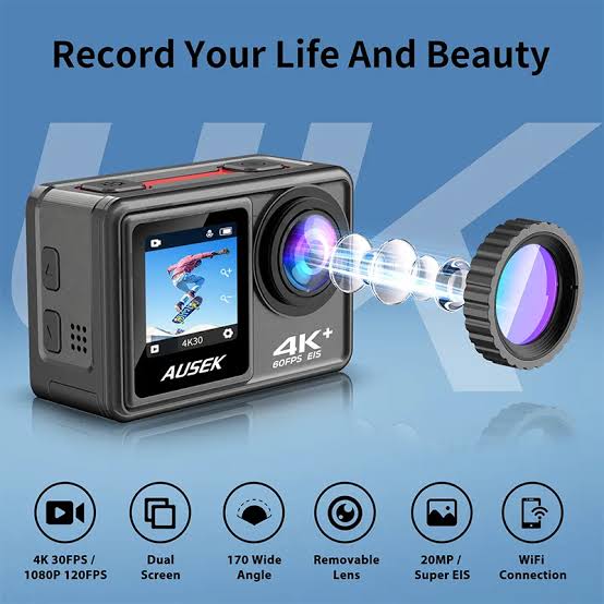 Ausek AT-M81TR Action Camera with Wireless Microphone