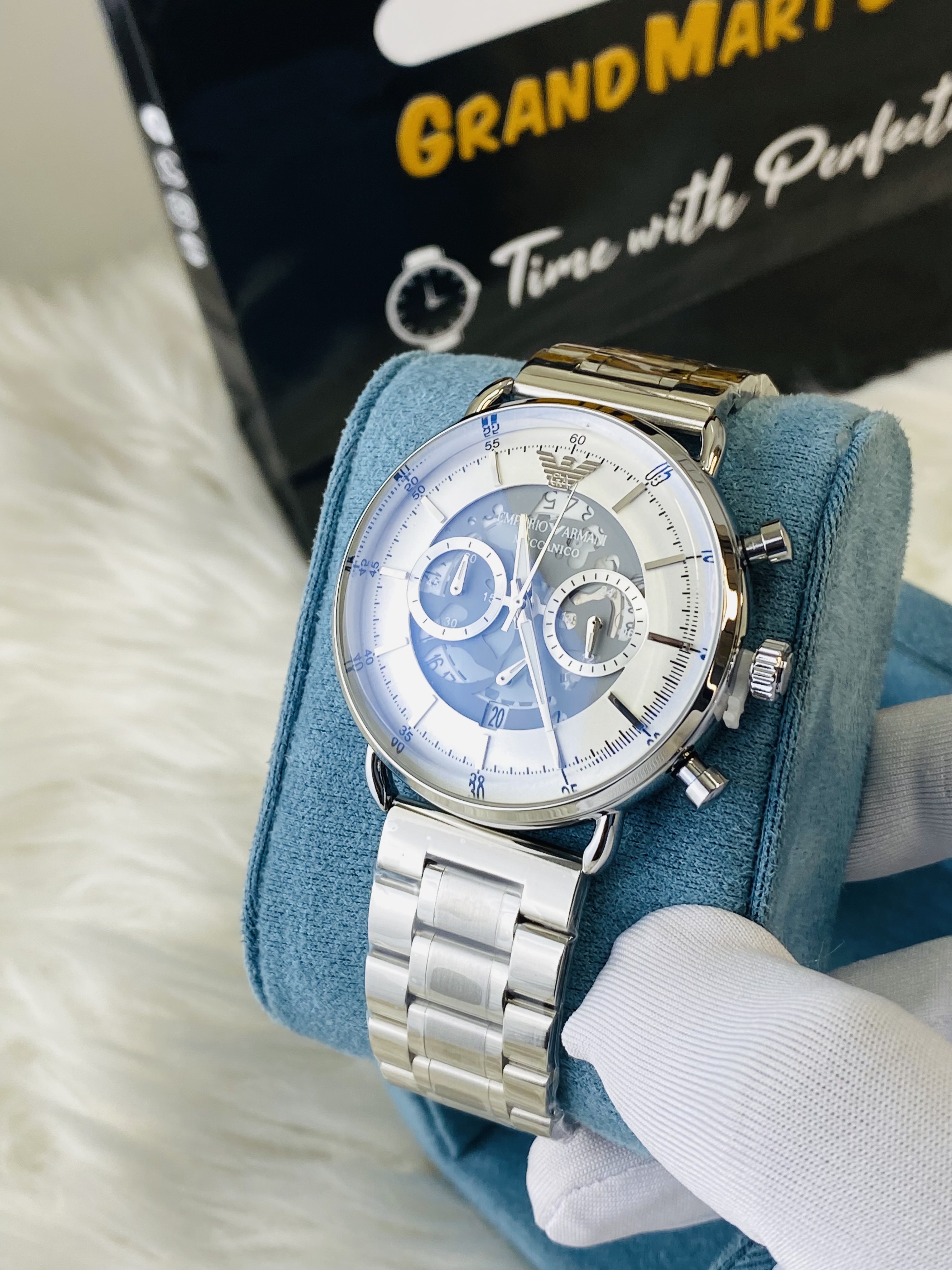 Armani Oval || Silver chain || Uper dial white