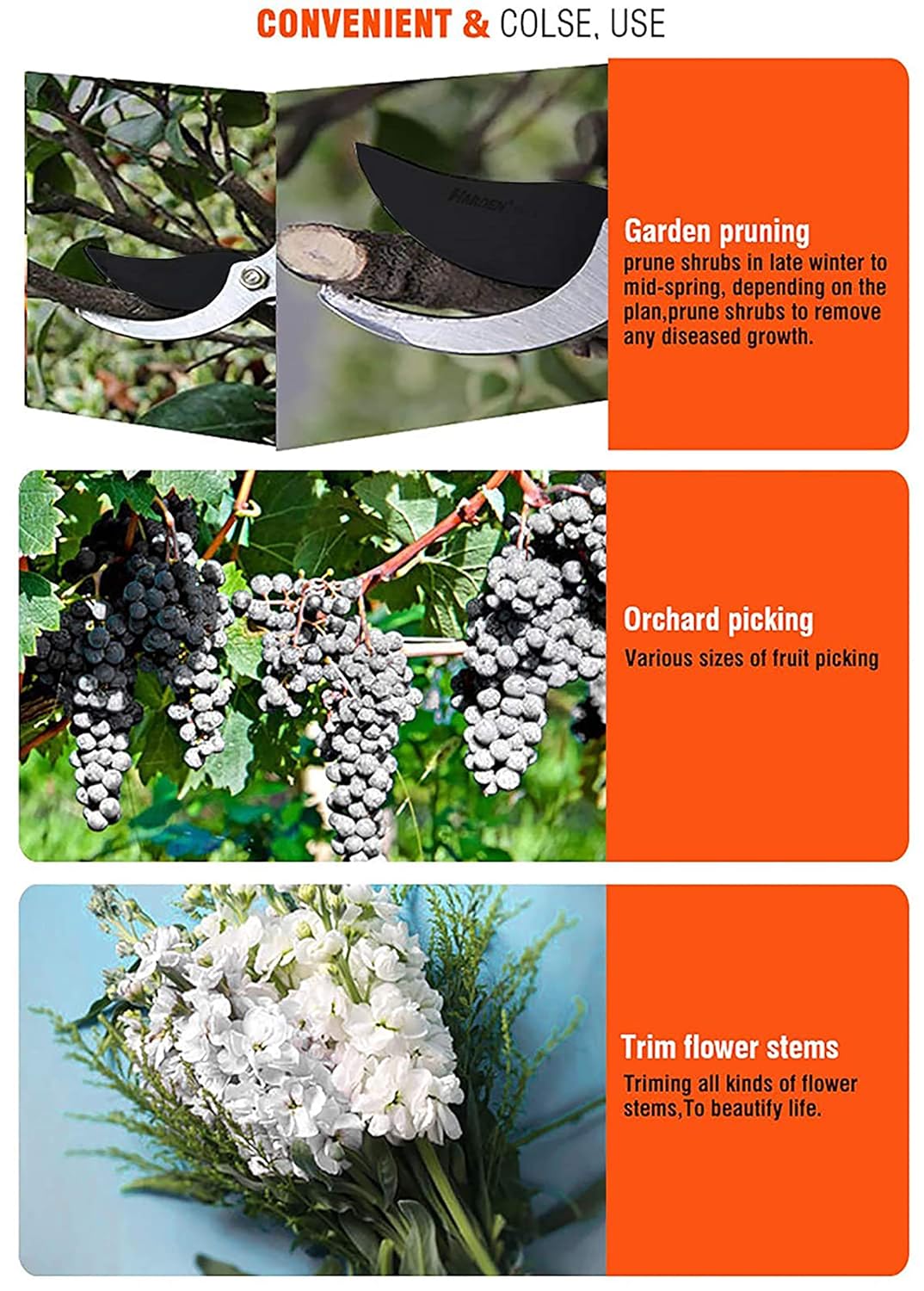 HARDEN 8" Garden By-Pass Pruner (200mm) Pruning Share, Garden Share, Cutter, Cutting carbon steel, sk5 steel, aluminum handle; 630402_img_2