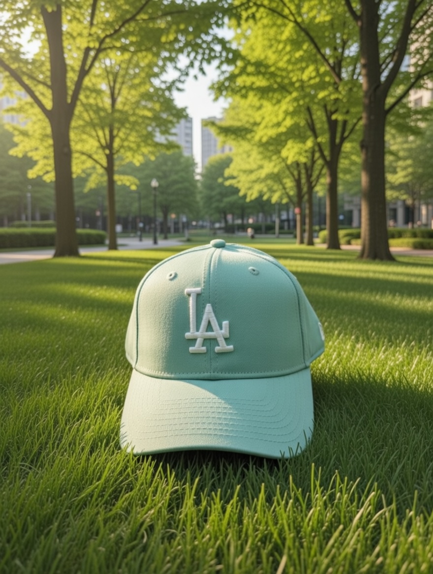 LA Adjustable Cotton Cap – Sky Mist Blue Base with Pink & White Logo_img_4