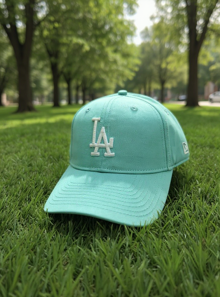 LA Adjustable Cotton Cap – Sky Mist Blue Base with Pink & White Logo_img_1