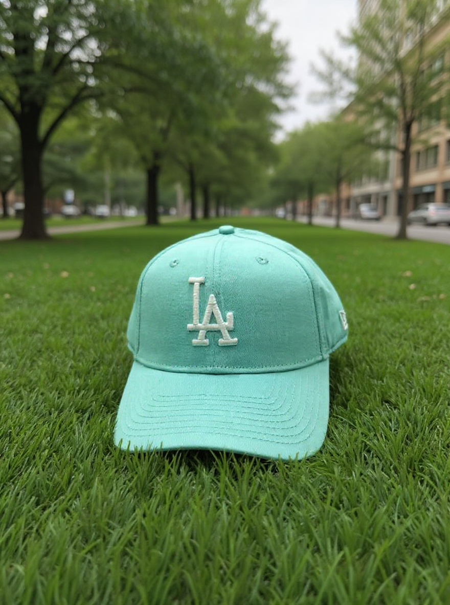 LA Adjustable Cotton Cap – Sky Mist Blue Base with Pink & White Logo_img_2