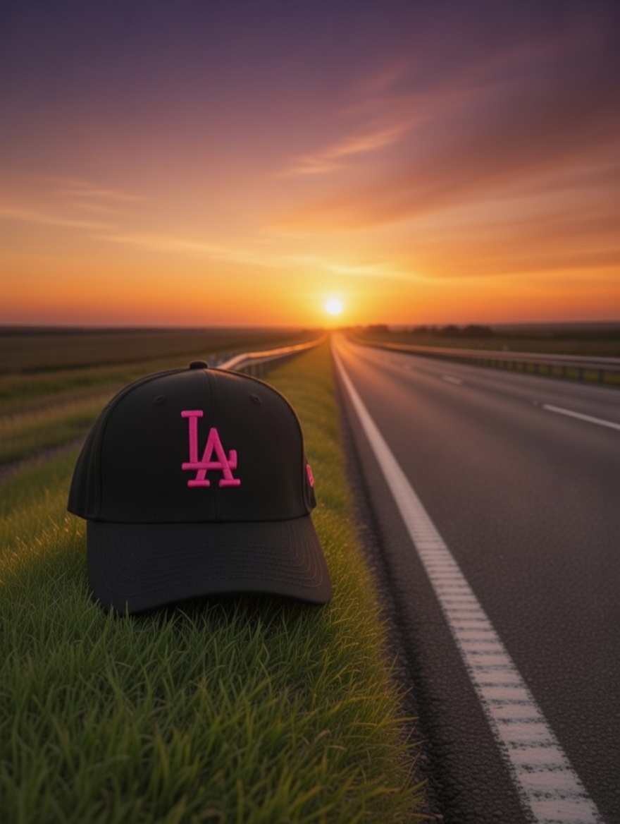 LA Adjustable Cotton Cap – Jet Black Base with Pink & Black Logo // BRANDZ X_img_5
