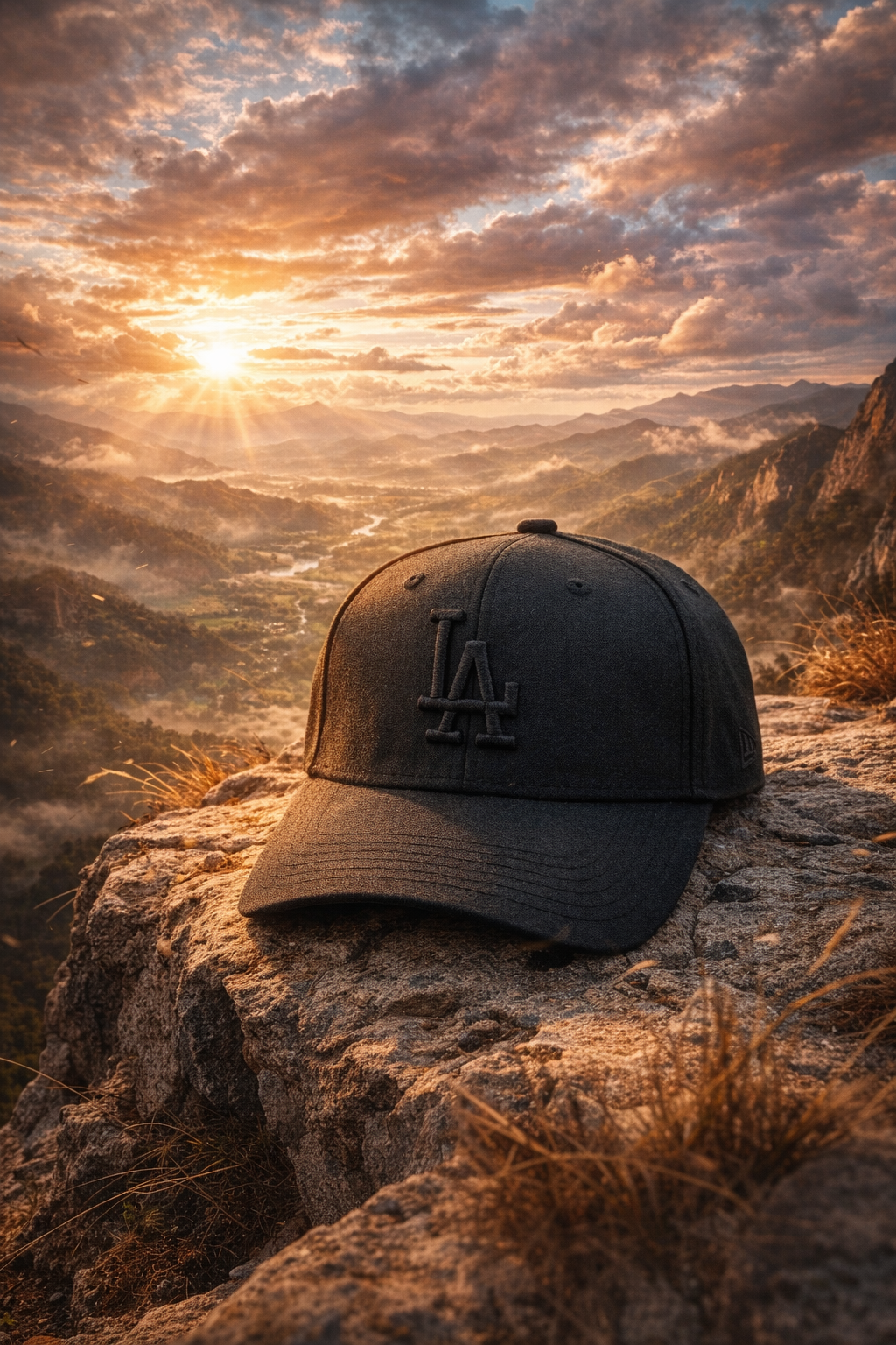 LA Adjustable Cotton Cap – Jet Black Base with Pink & Black Logo // BRANDZ X_img_0