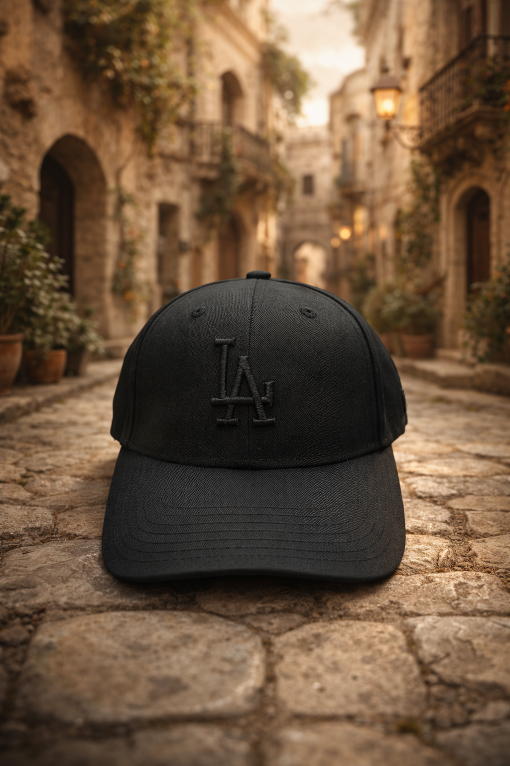 LA Adjustable Cotton Cap – Jet Black Base with Pink & Black Logo // BRANDZ X_img_3