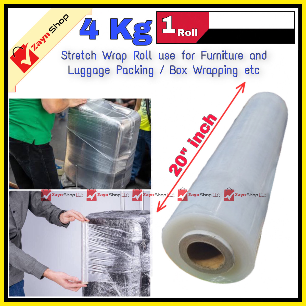 Poly Roll 4 Kg 20" inch Plastic Stretch Wrapping perfect For Luggage Box Wrapping 1 Roll_img_1
