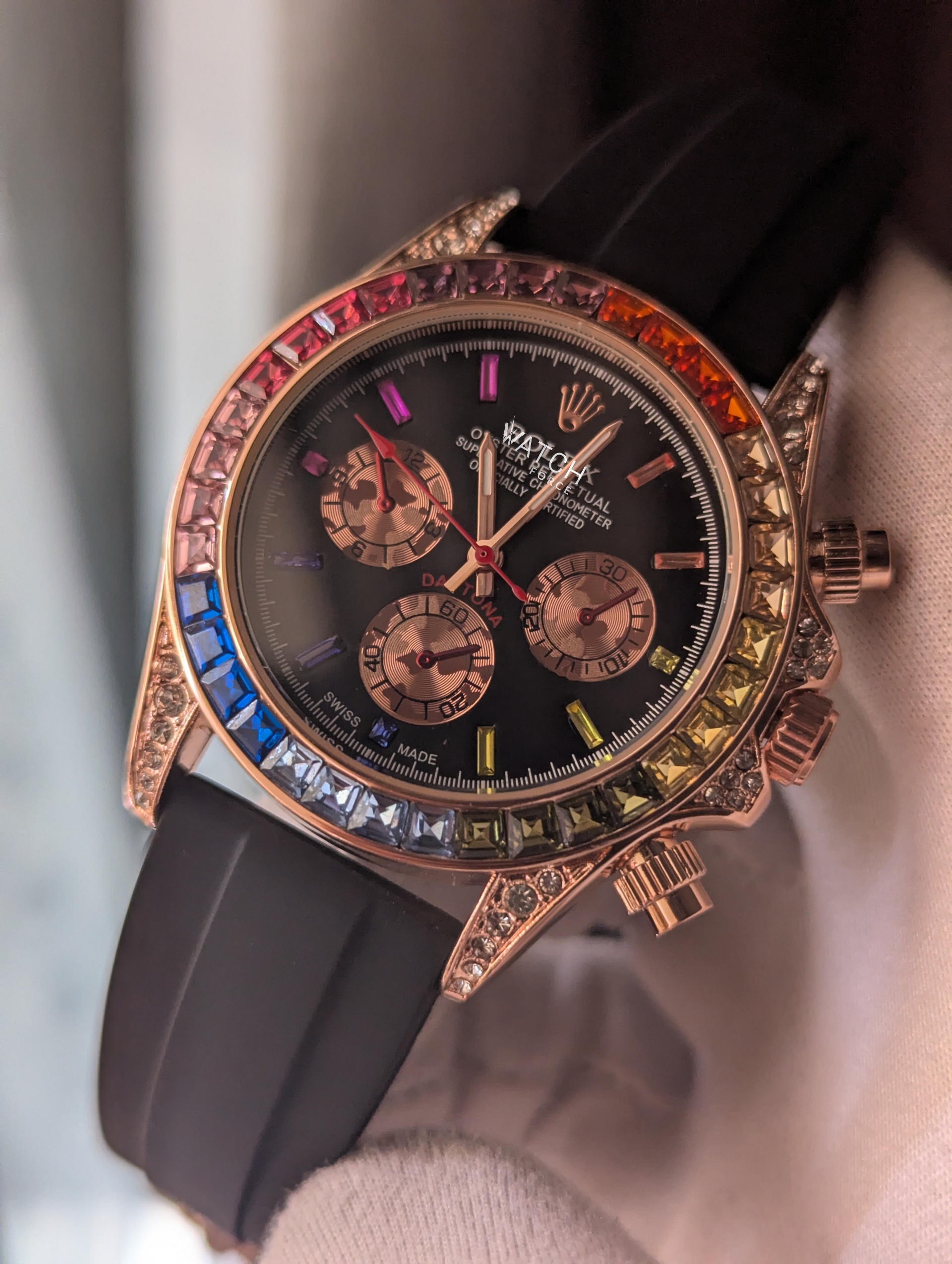 Rolex Rainbow Rose Gold Quartz Watch