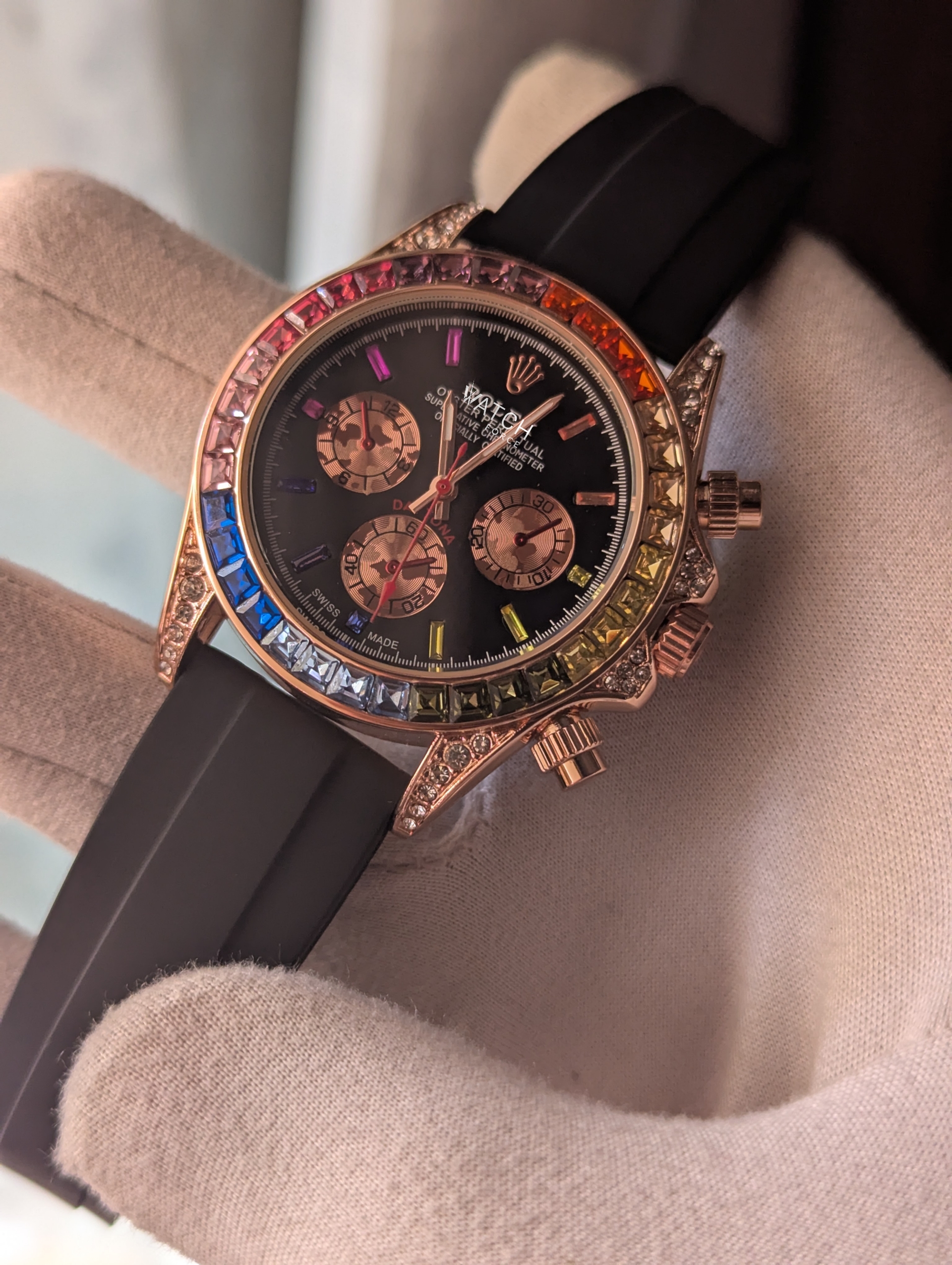 Rolex Rainbow Rose Gold Quartz Watch_img_1