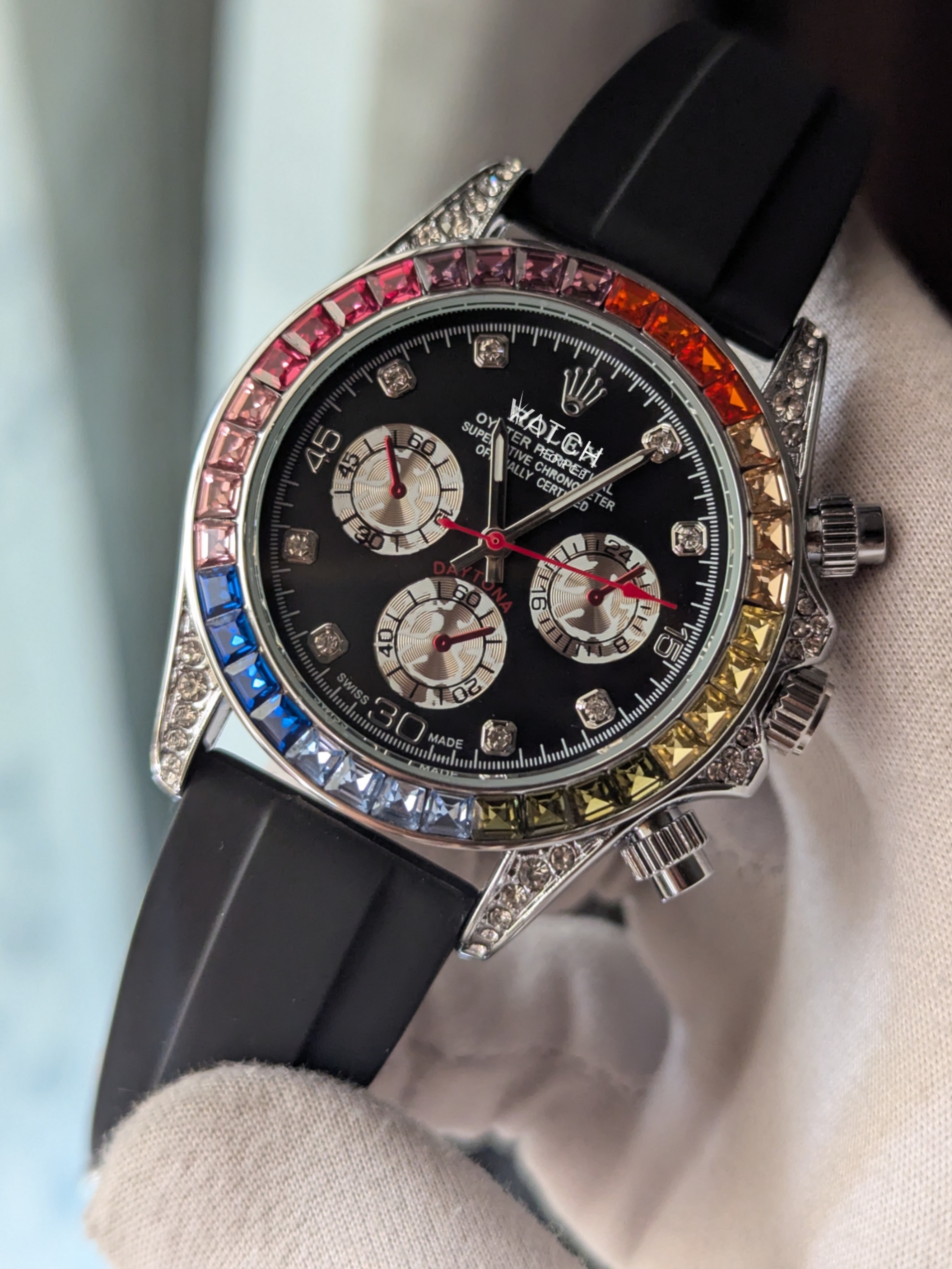 Rolex Rainbow Silver Quartz Watch