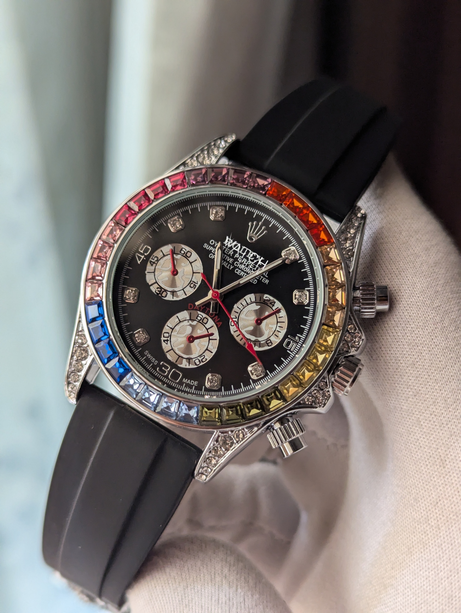 Rolex Rainbow Silver Quartz Watch_img_1