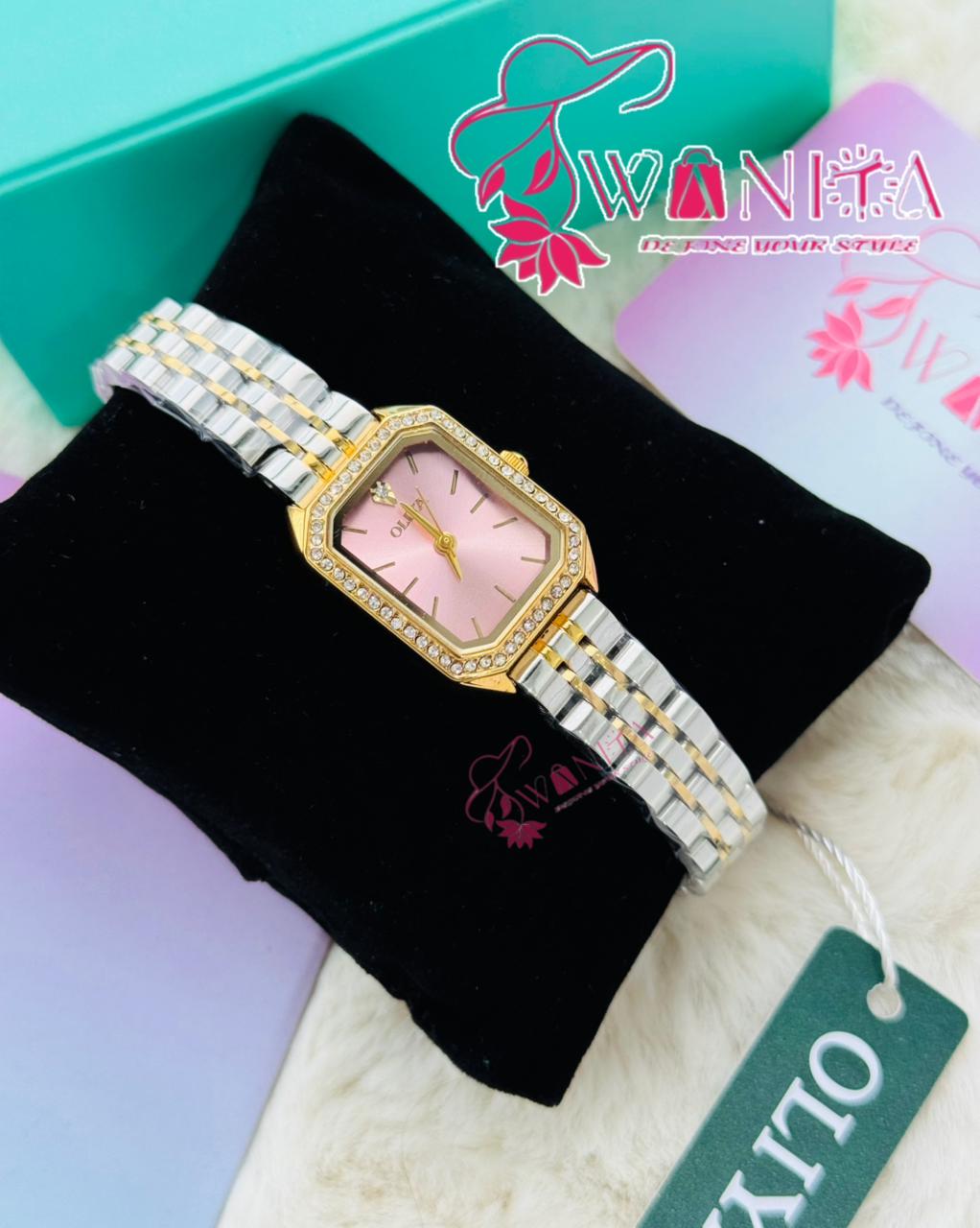 Oliya Ladies Square Pink Dial Watch