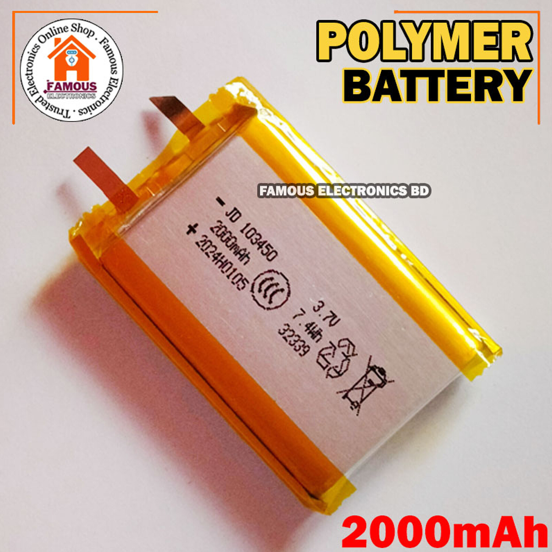2000mAh New 3.7V Lithium Polymer Battery Best Quality Original Battery