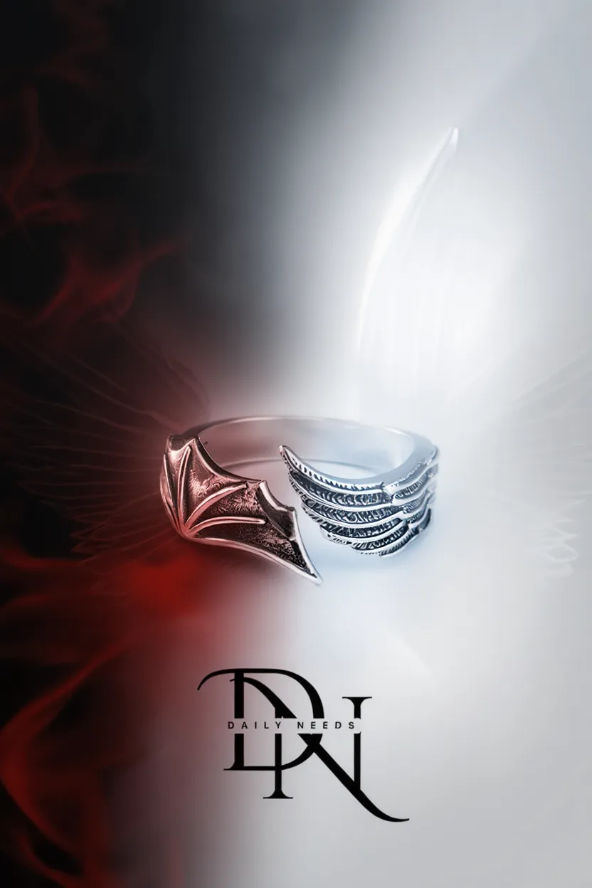 Angel & Devil Unisex Ring – Dual Wing Silver Design | Daily Needs Jewelry