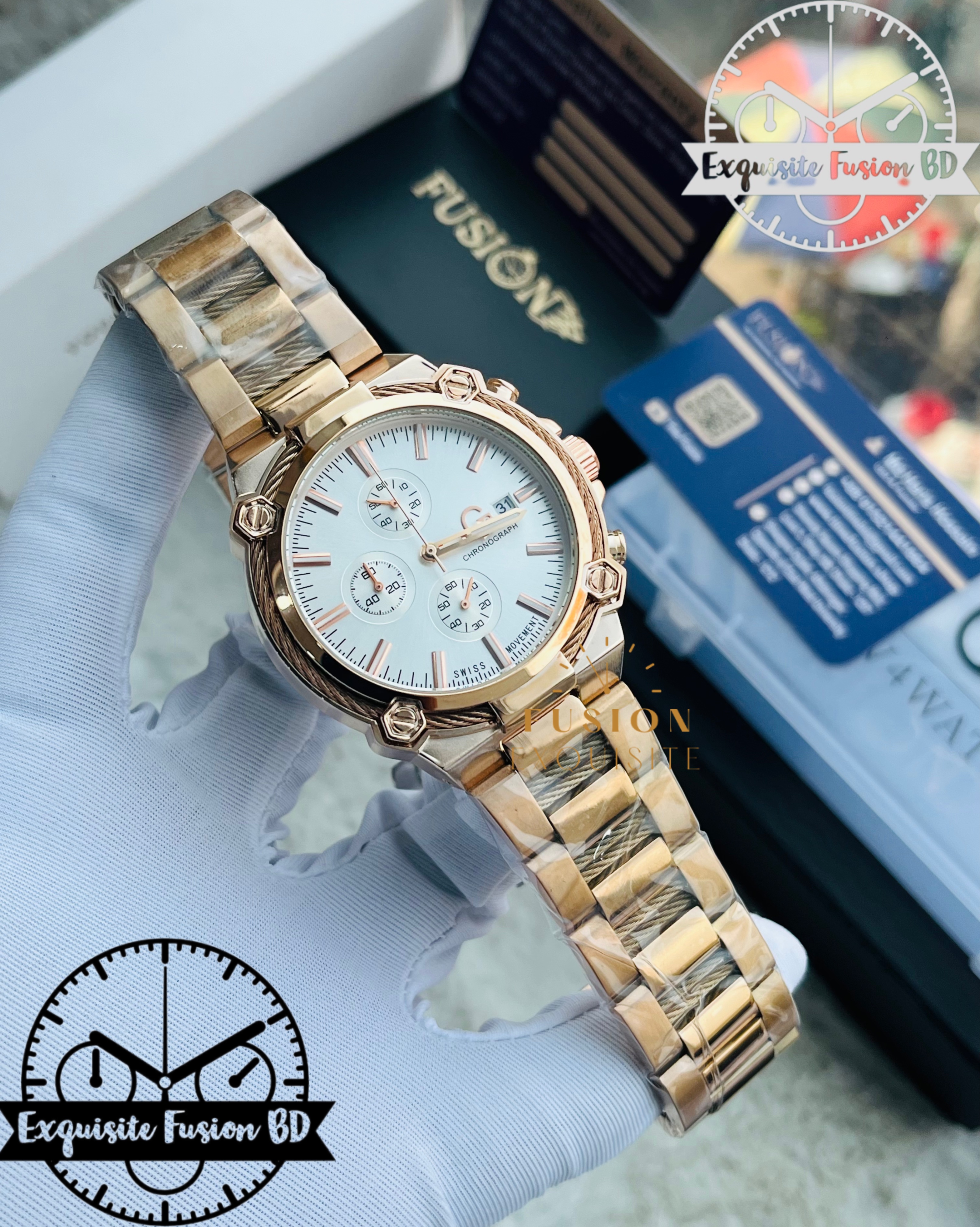 GC Rose Gold White Dial Chronograph Watch (AA Grade)
