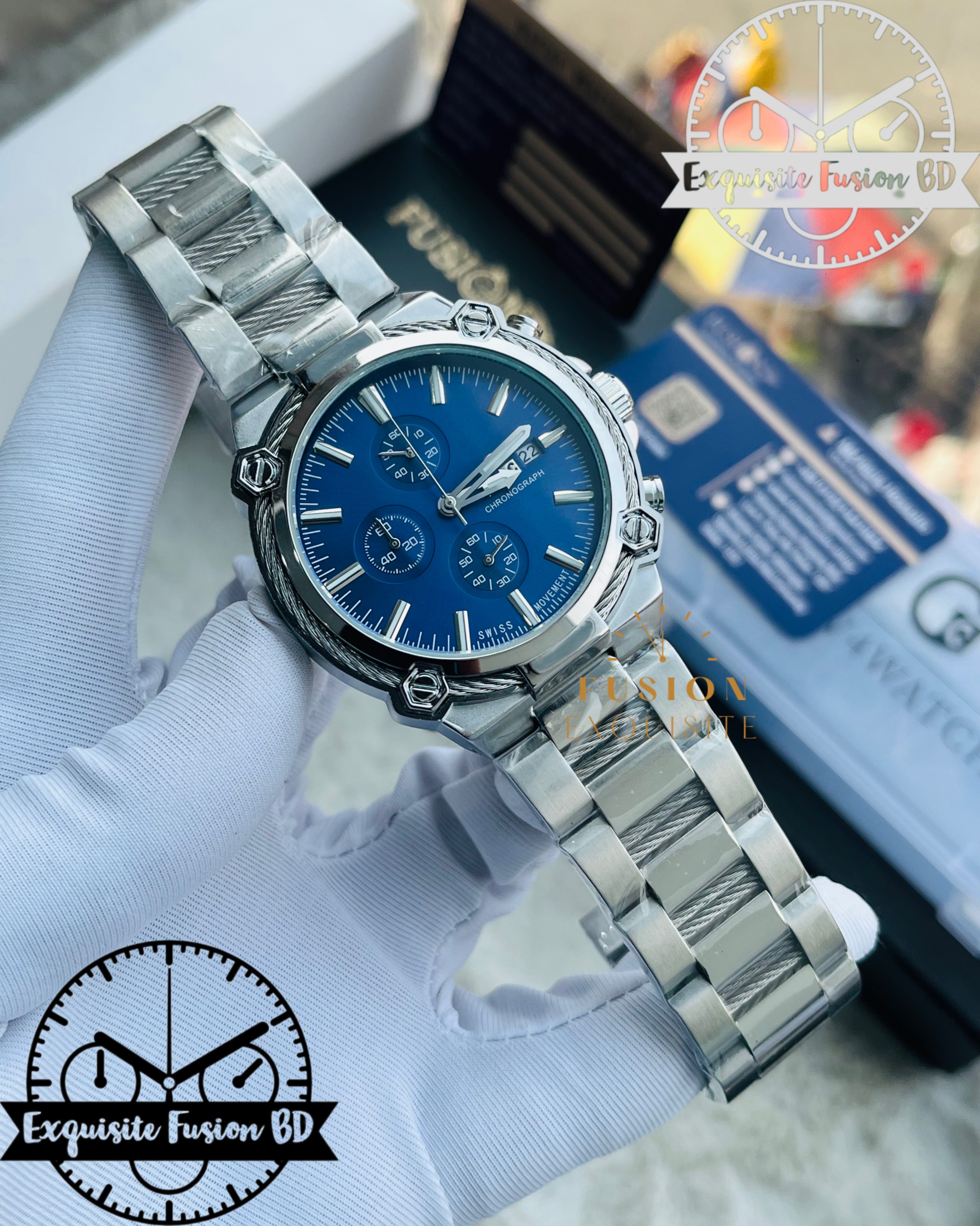 GC Silver Blue Dial Chronograph Watch (AA Grade)