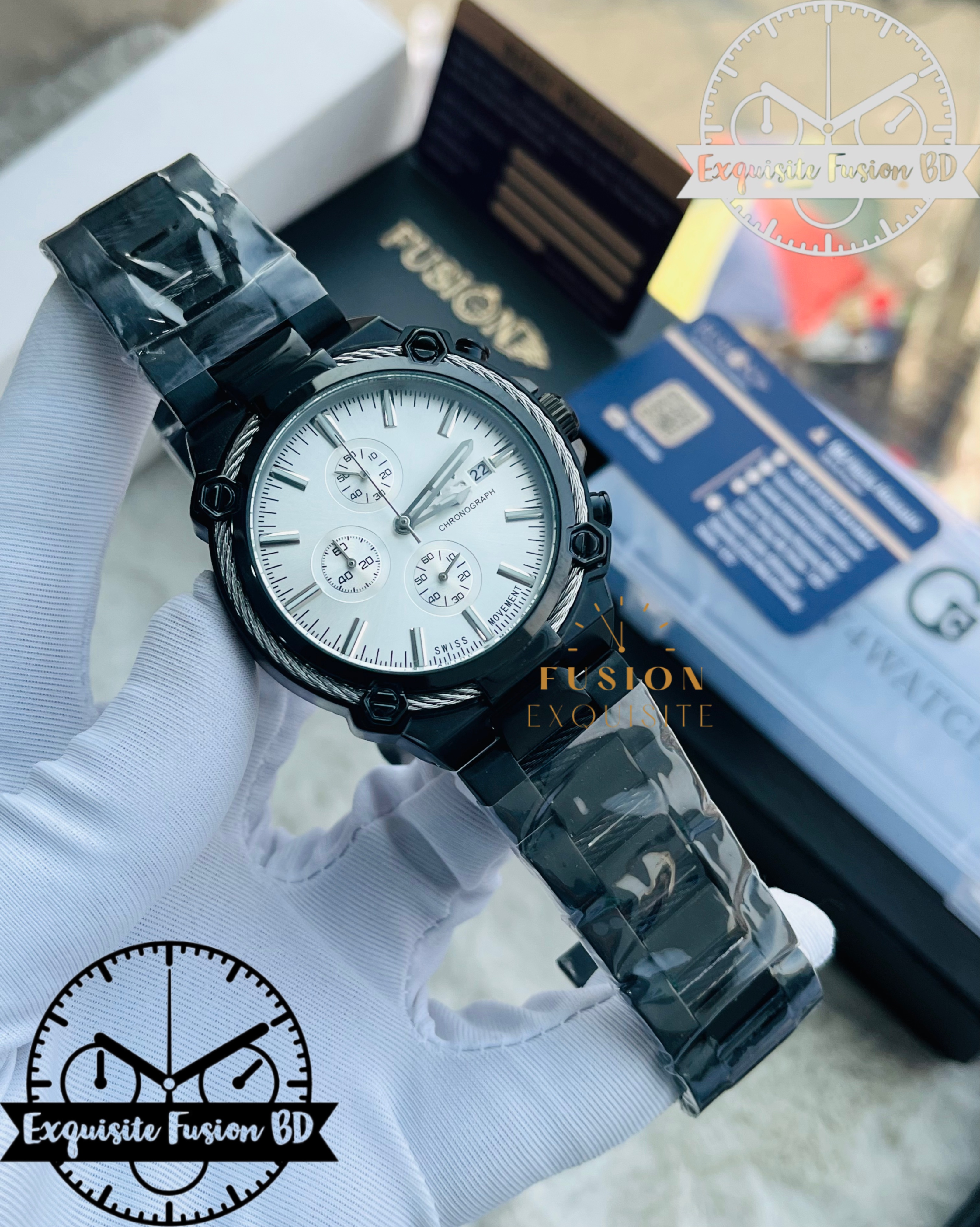 GC Black Silver Dial Chronograph Watch (AA Grade)