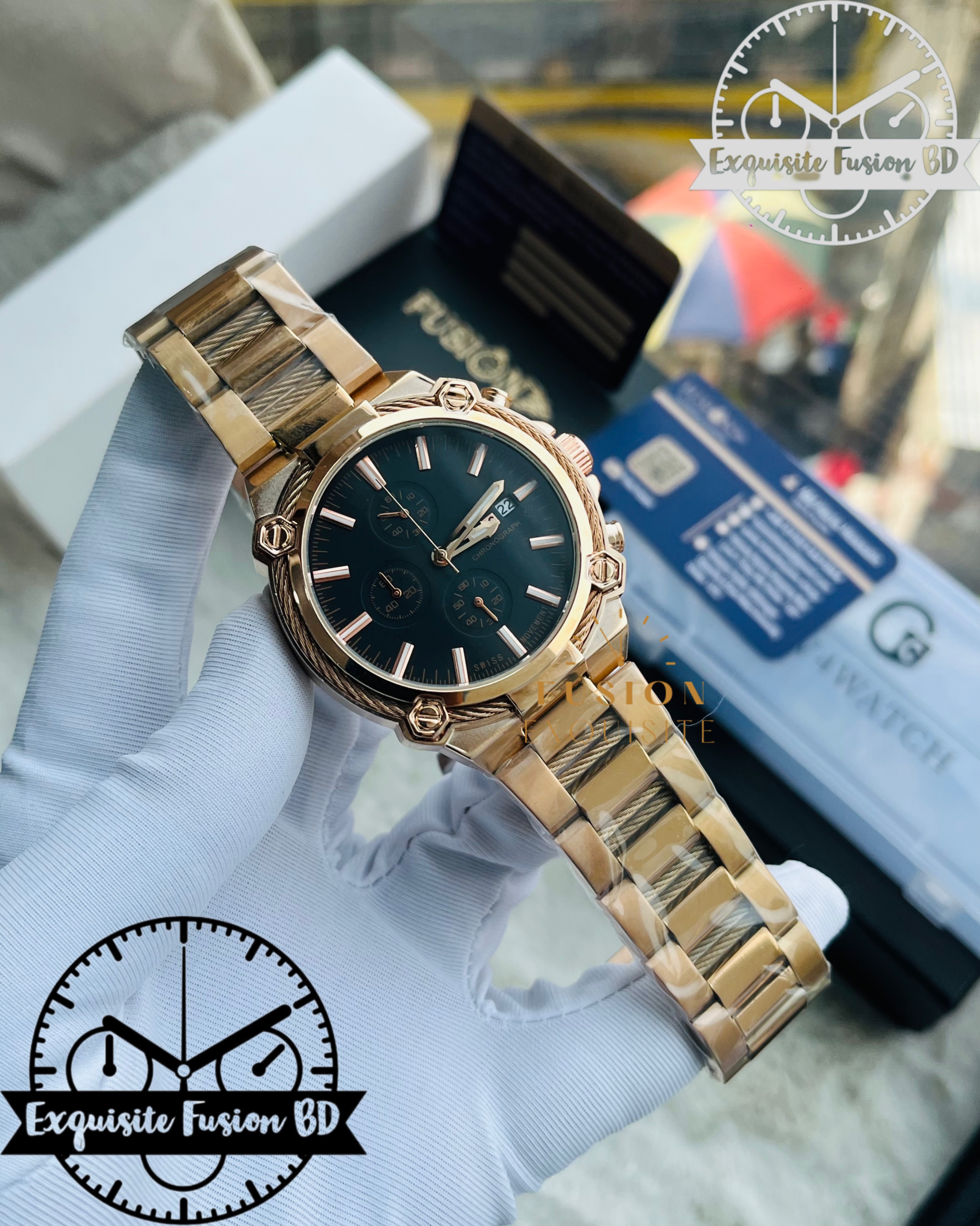 GC Rose Gold Black Dial Chronograph Watch (AA Grade)