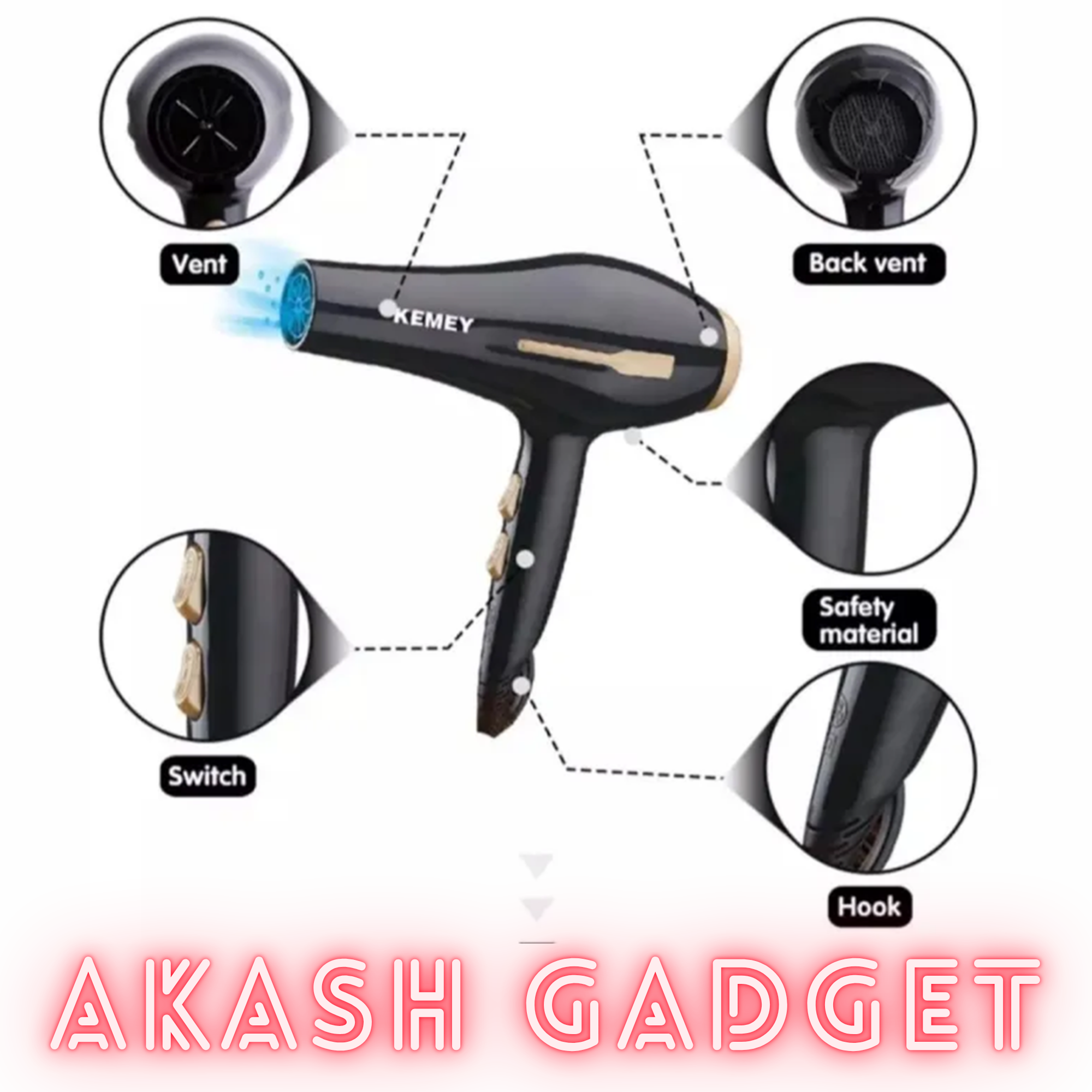 Kemey KM-2376 / KM-2378 Professional 2 in 1 Hair Dryer | 3000W Powerful Motor_img_4