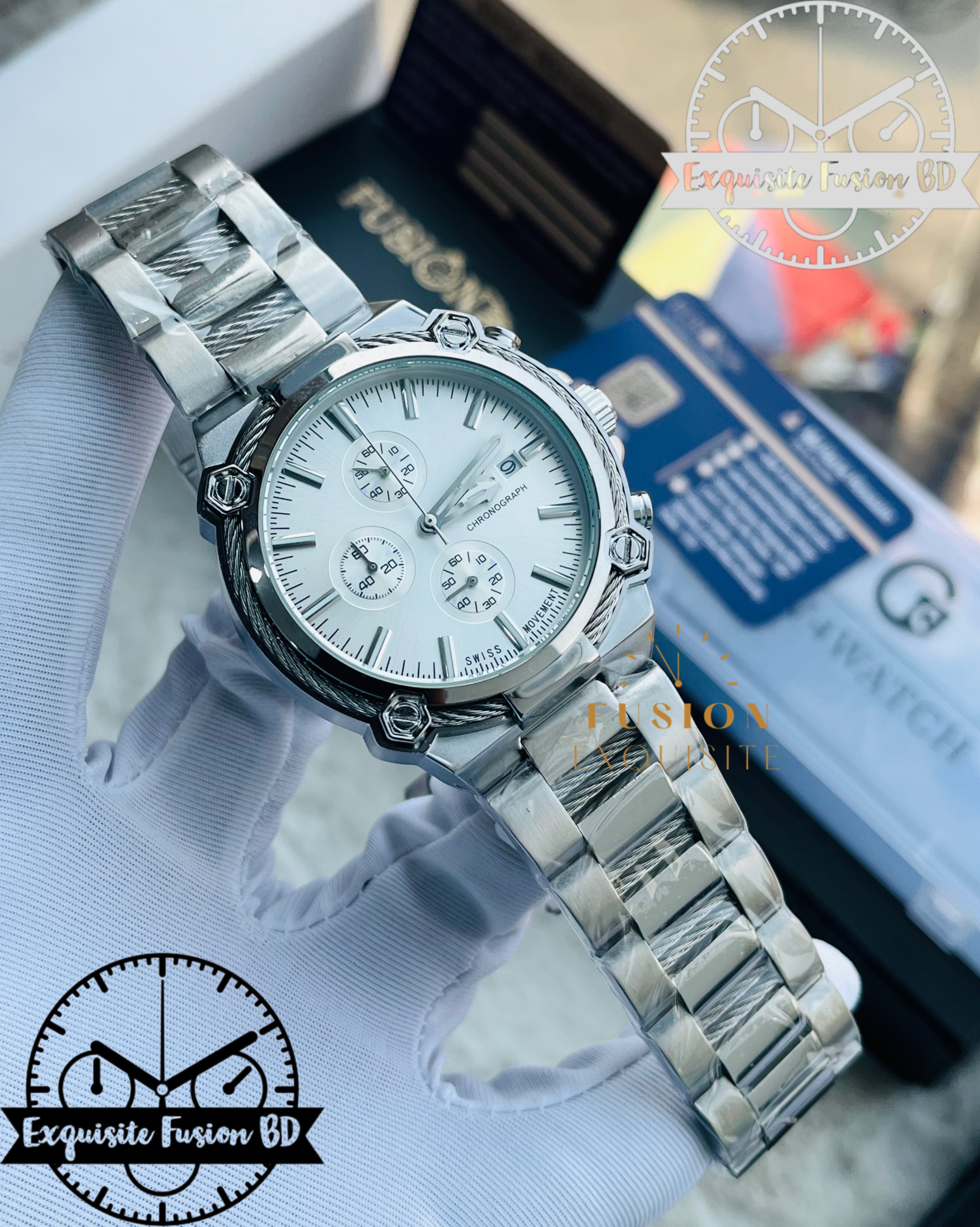 GC Silver White Dial Chronograph Watch (AA Grade)